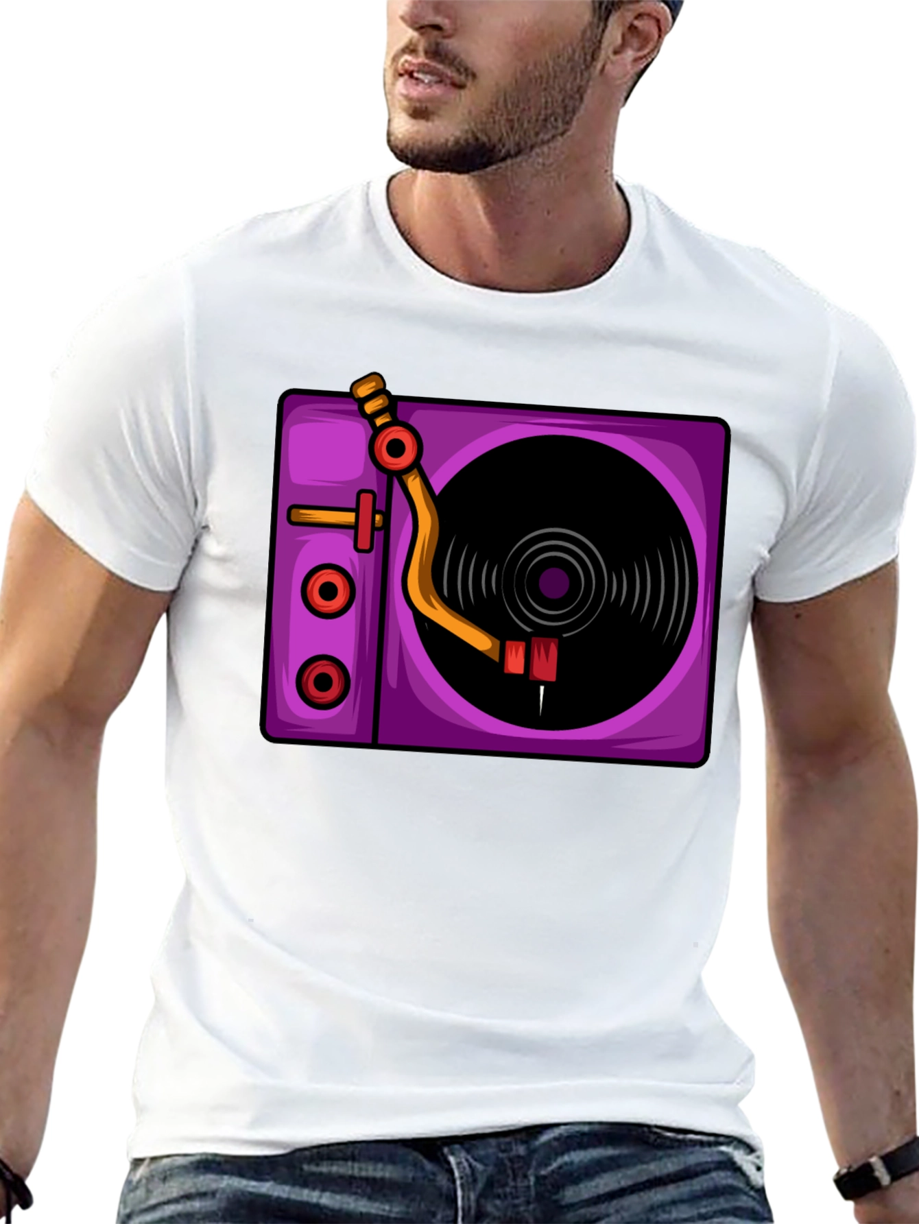 Retro Turntable Graphic T-Shirt - Black