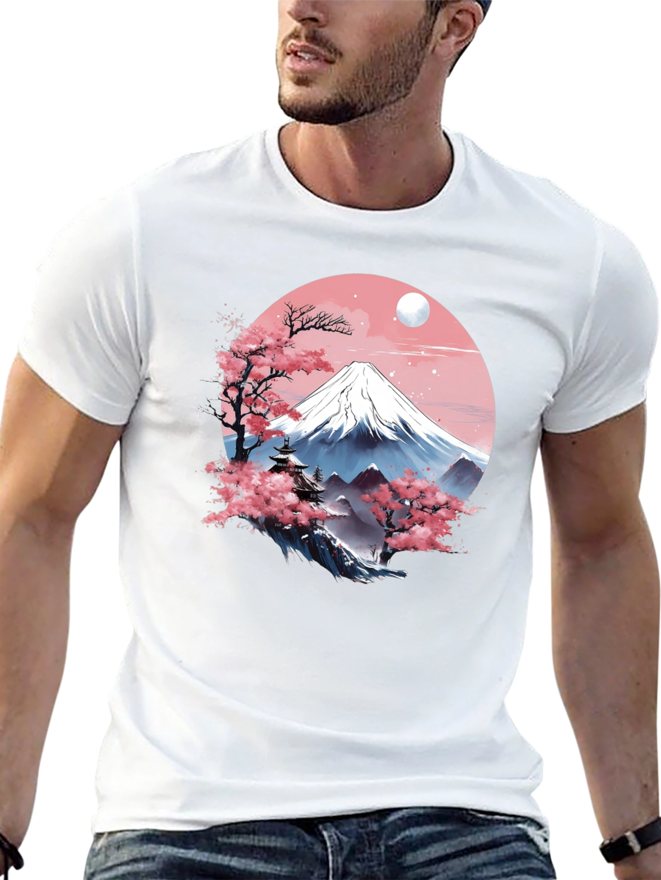 Japanese Mountain Scene Black T-Shirt