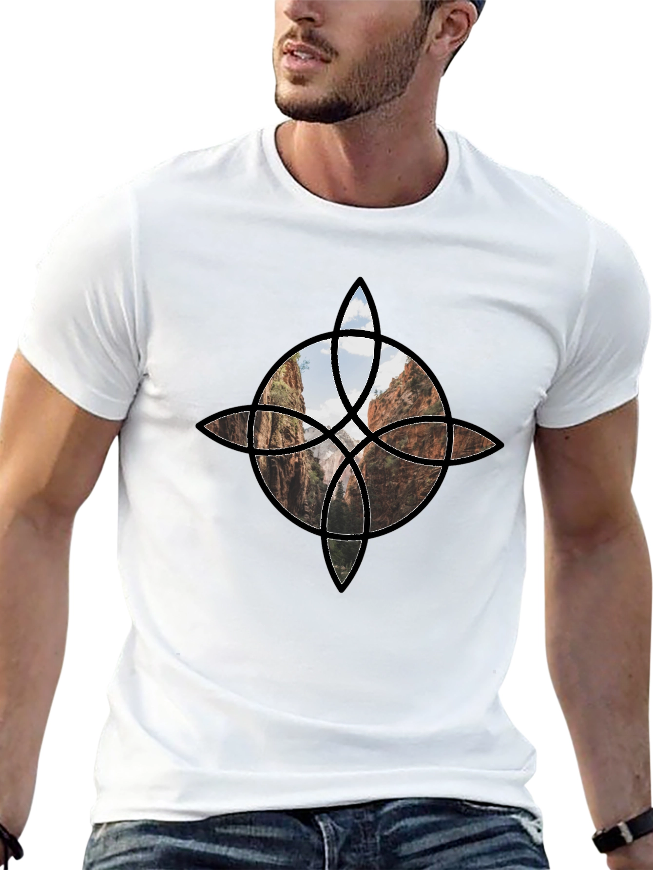 Geometric Canyon Design Black Tee
