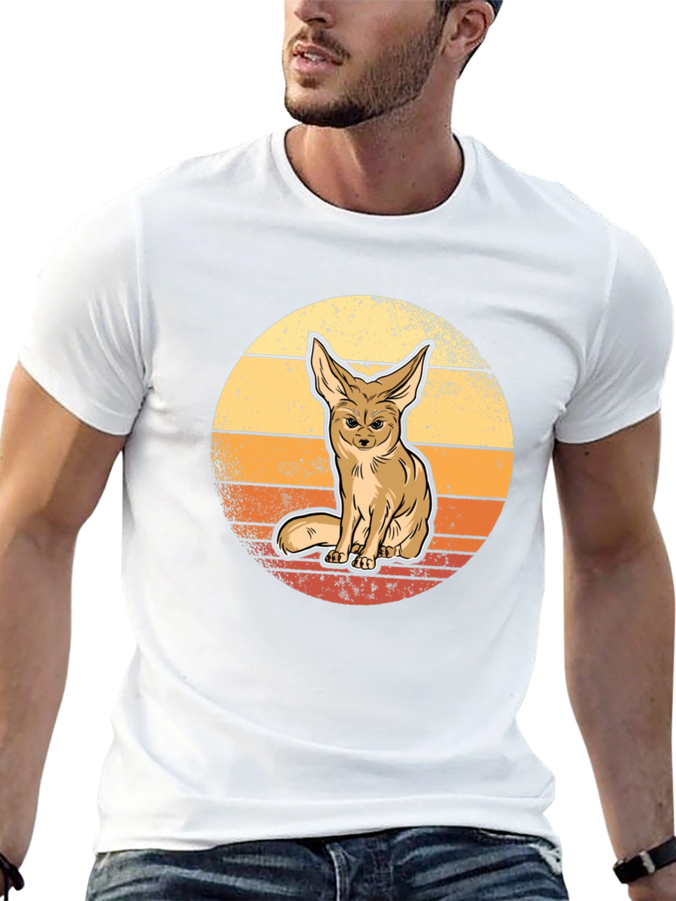 Fennec Fox Sunset Graphic Tee - Black Cotton Blend