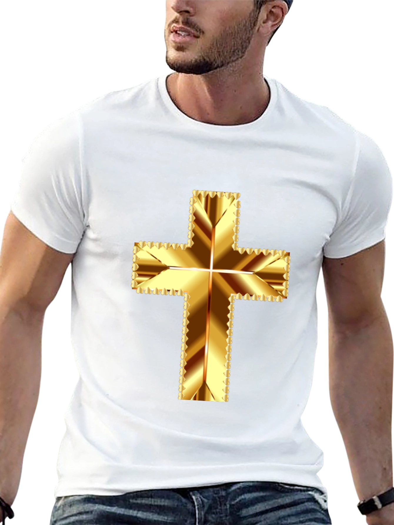 Gold Cross Graphic Tee - Religious Inspired Design