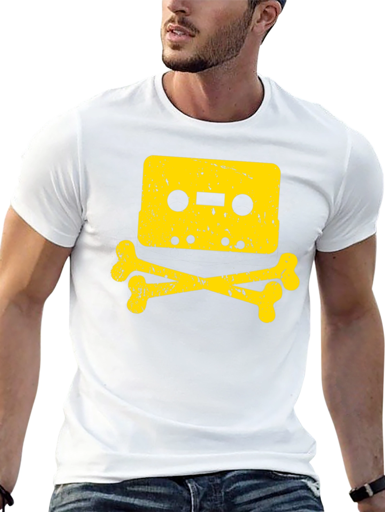 Retro Cassette Skull Graphic Tee - Black