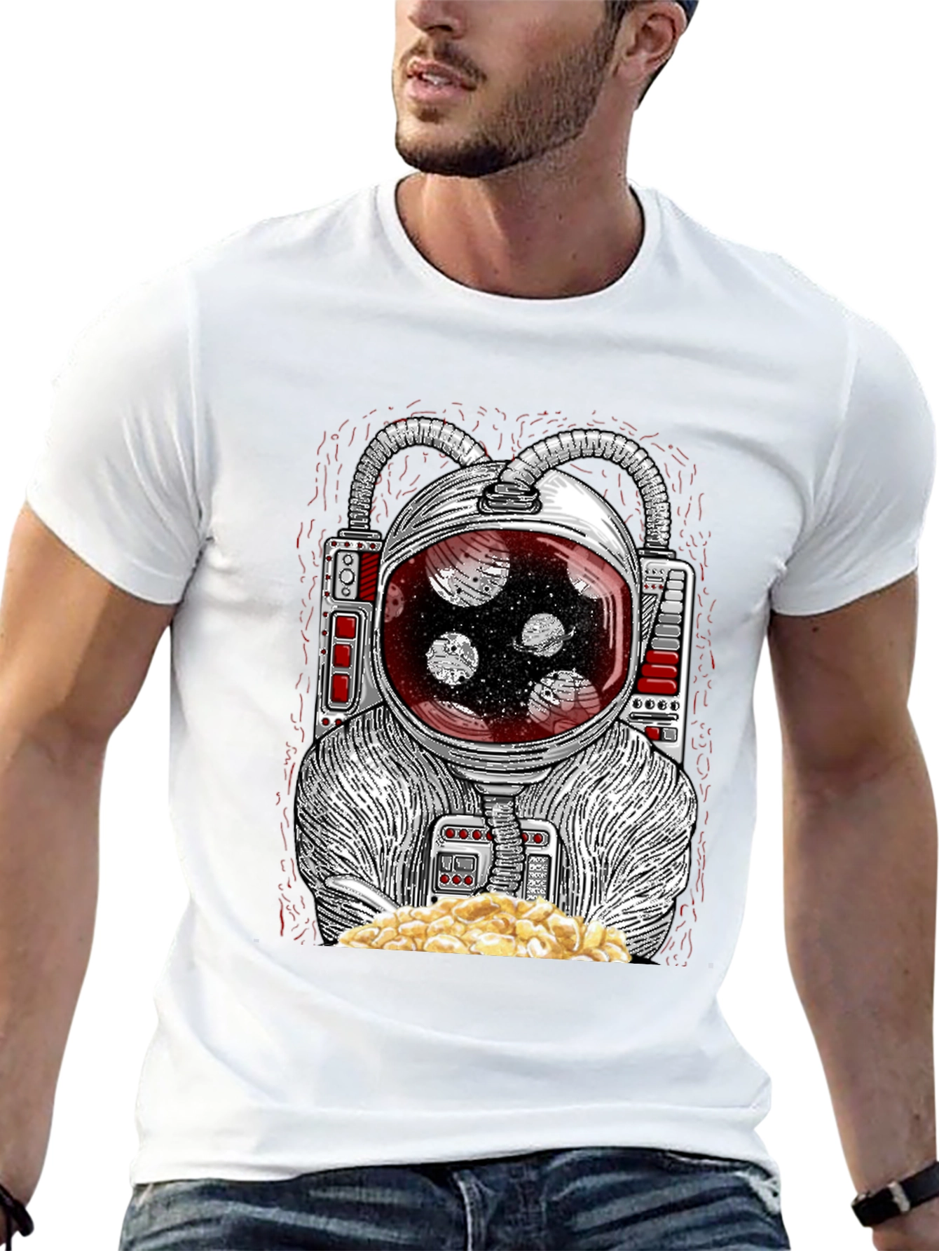 Astronaut Eating Popcorn Graphic T-Shirt