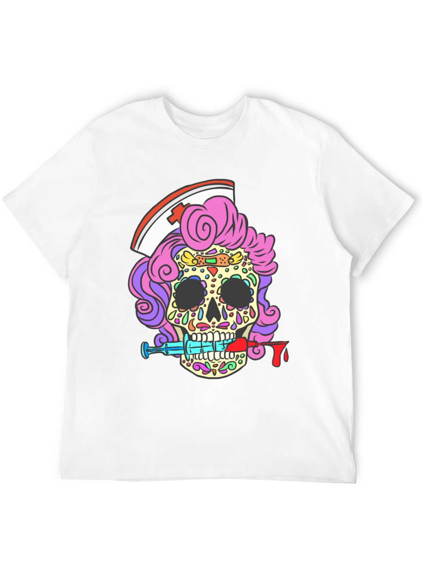 Nurse Skull T-Shirt - Dia de los Muertos Style