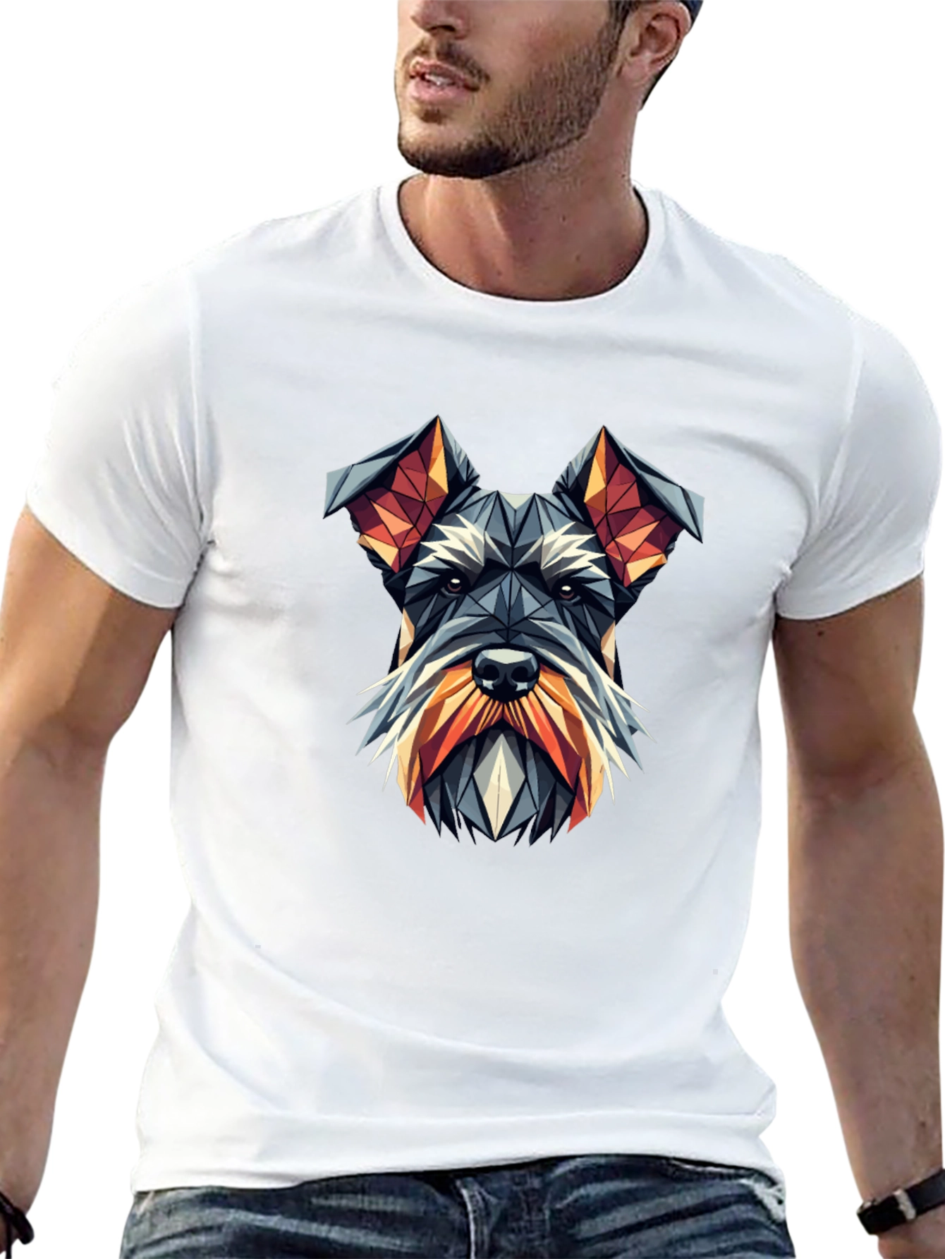 Geometric Schnauzer Dog Graphic Tee - Black