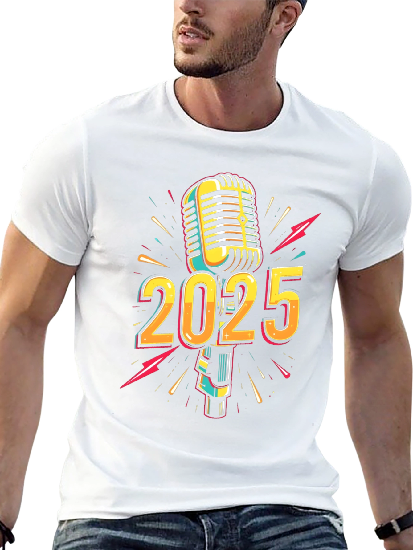 2025 Microphone Graphic Print Black T-Shirt