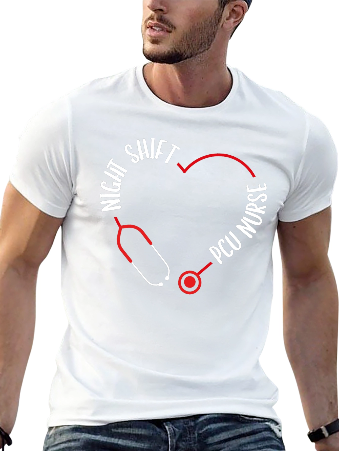 Night Shift PCU Nurse Stethoscope Heart T-Shirt