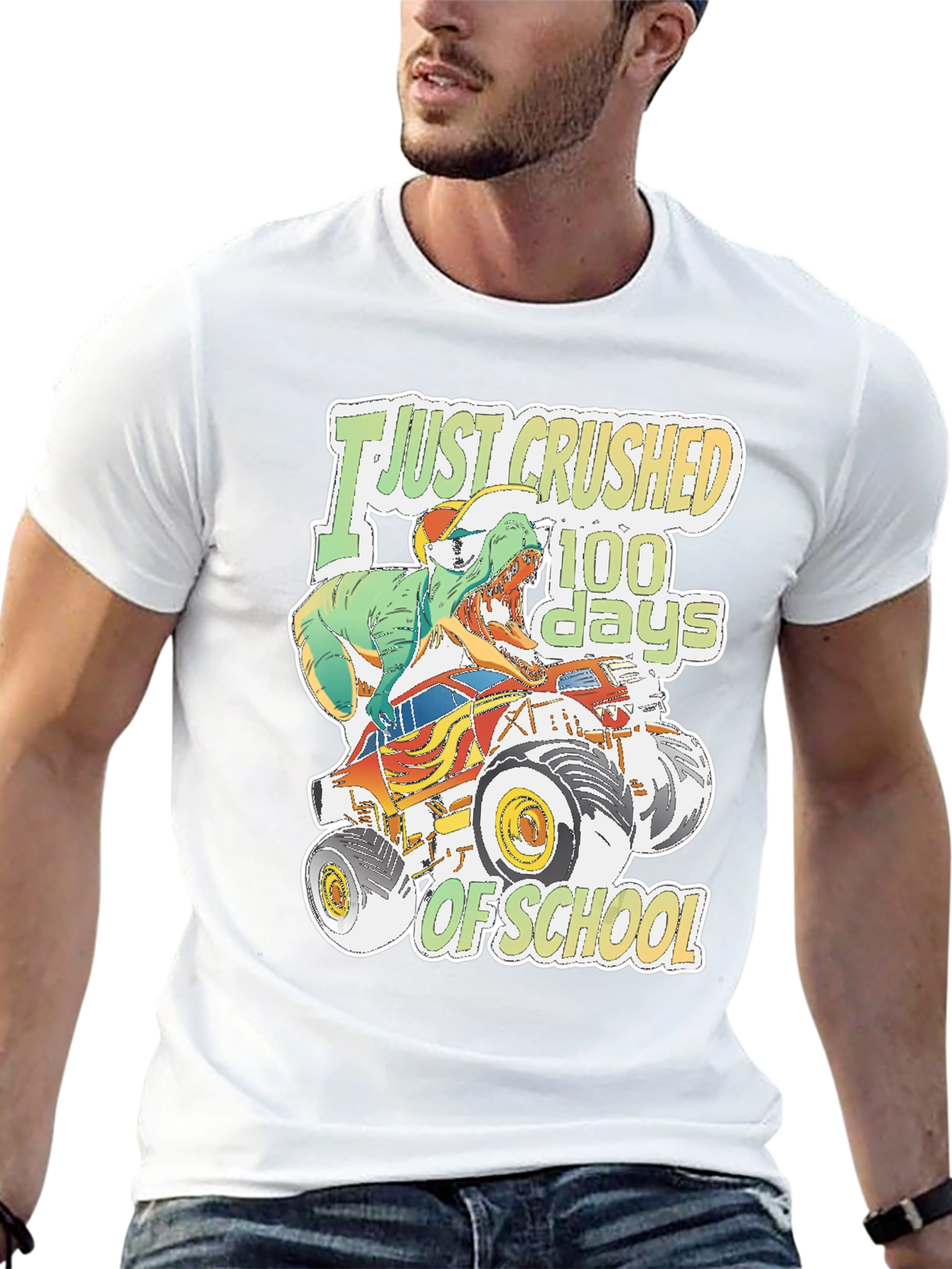 Crushed 100 Days of School T-Rex Monster Truck Tee