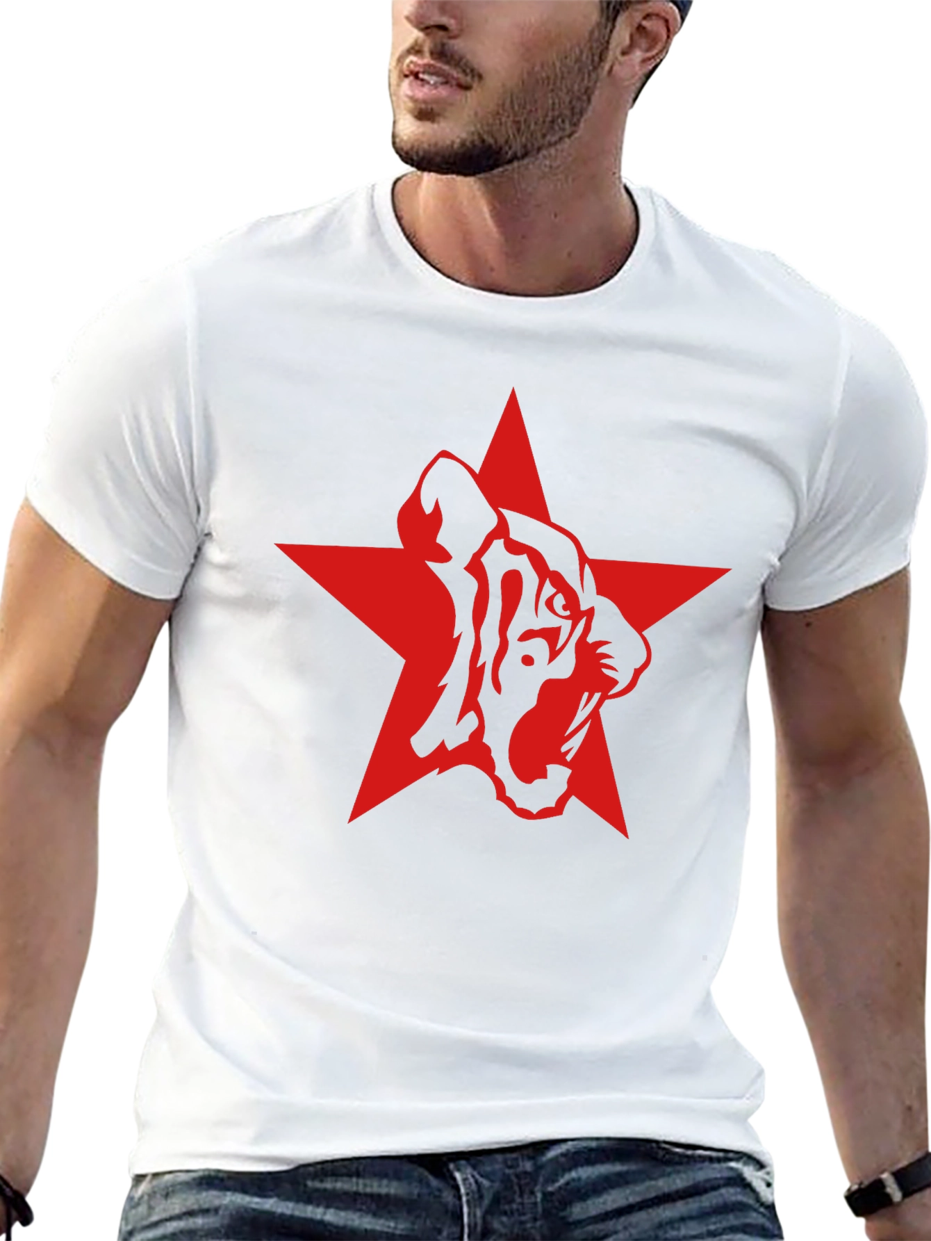 Red Star Tiger Graphic Black T-Shirt