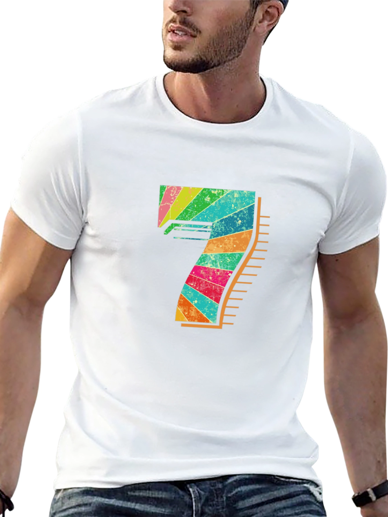 Retro Rainbow Number 7 Graphic Tee