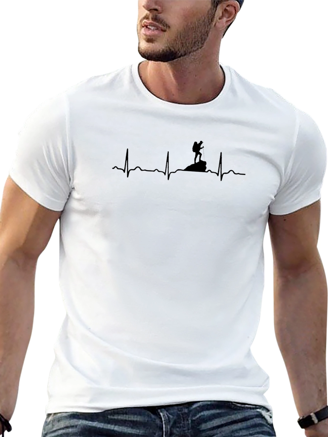 Hiking Heartbeat T-Shirt - Black Crew Neck Tee