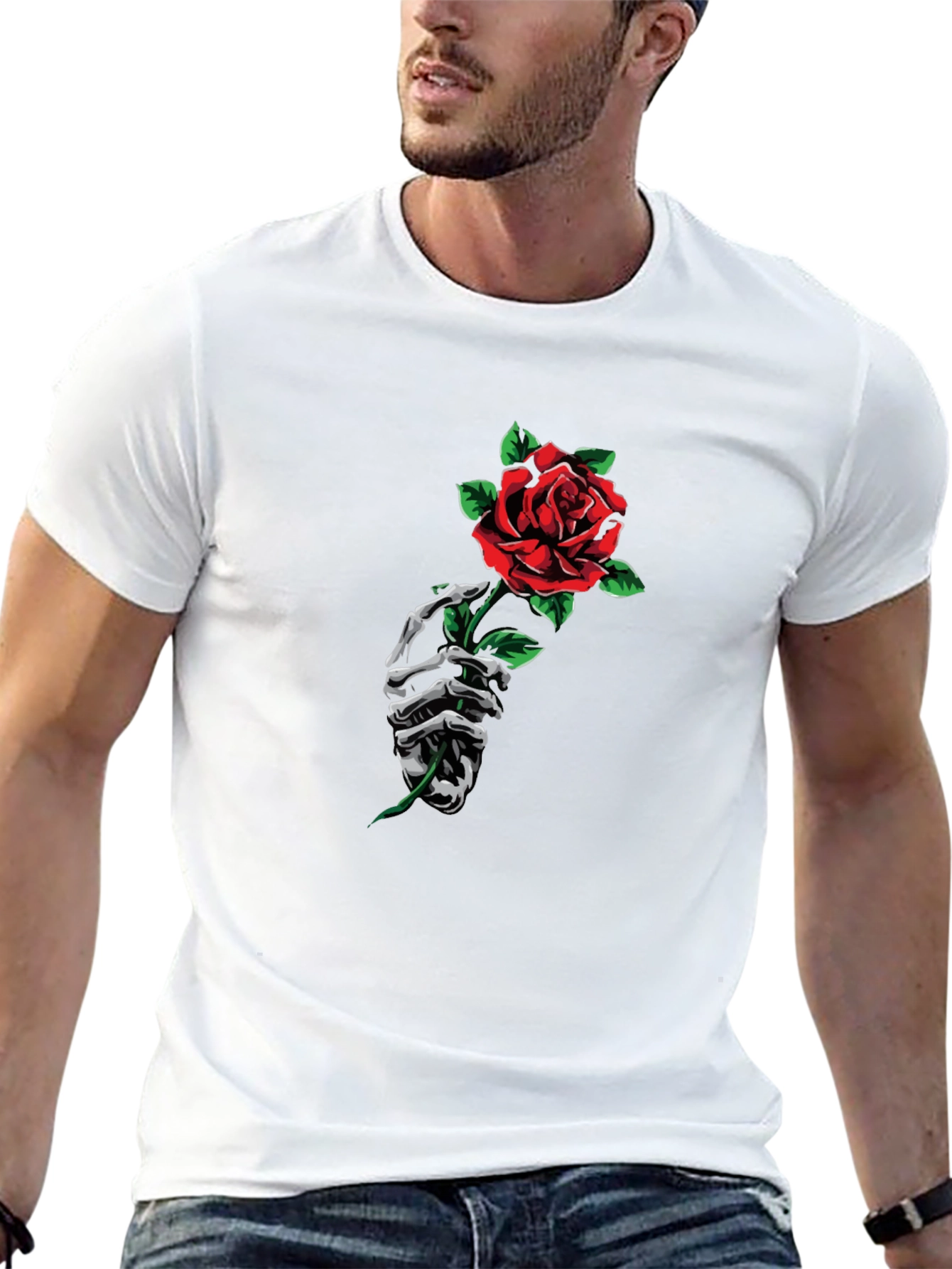 Skeleton Hand Rose Graphic Tee - Black T-Shirt