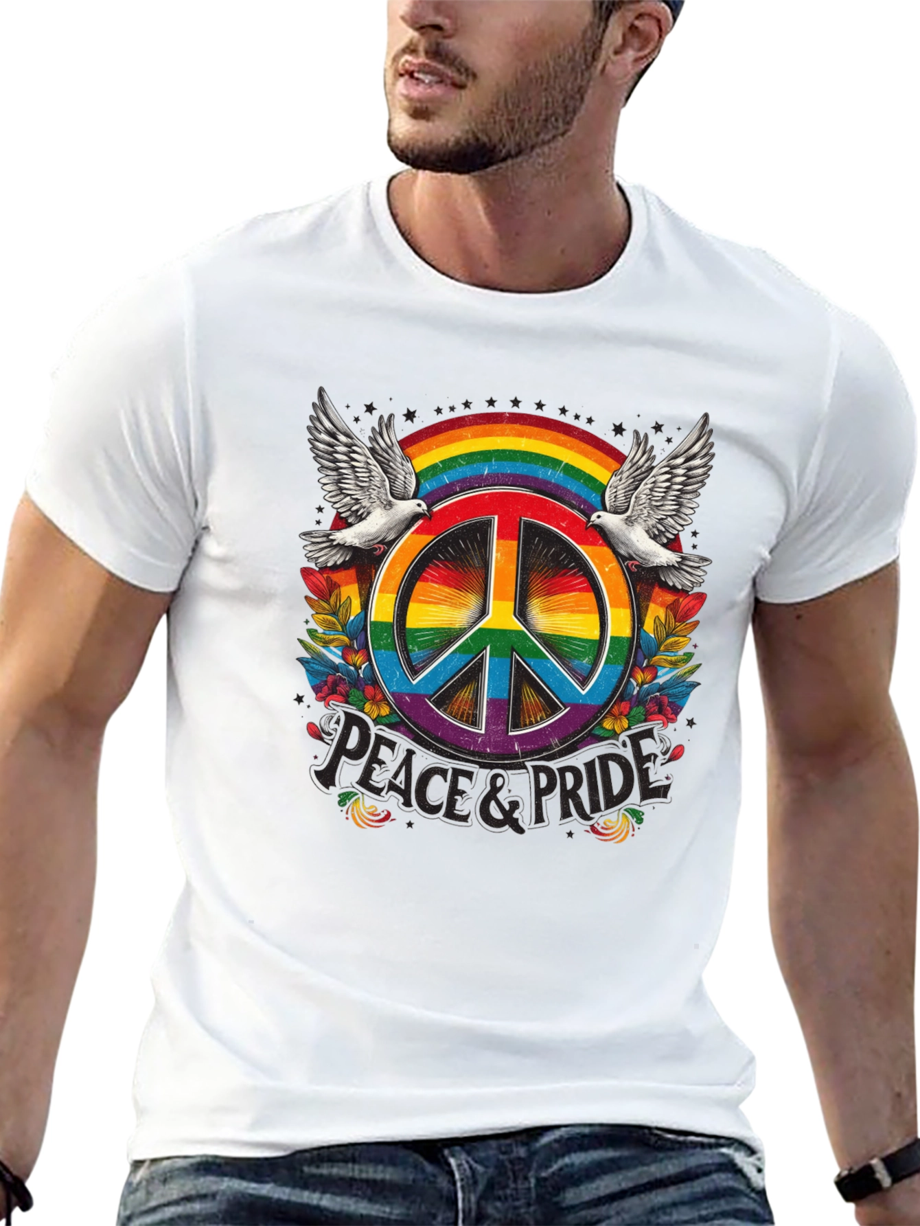 Peace & Pride Rainbow Graphic Tee