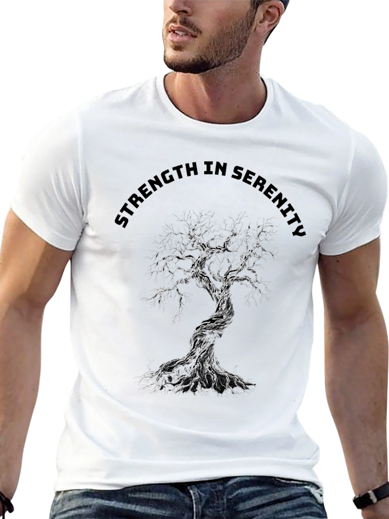Strength in Serenity Tree Graphic Tee - Black