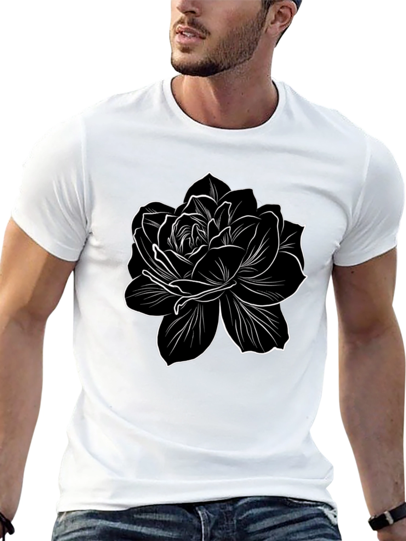 Black Floral Graphic Tee - Stylish Mens T-Shirt
