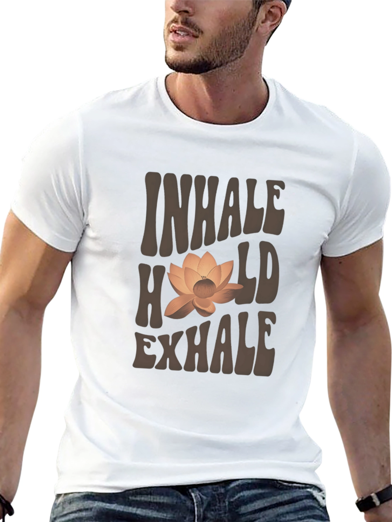 Inhale Hold Exhale Lotus Graphic T-Shirt - Black