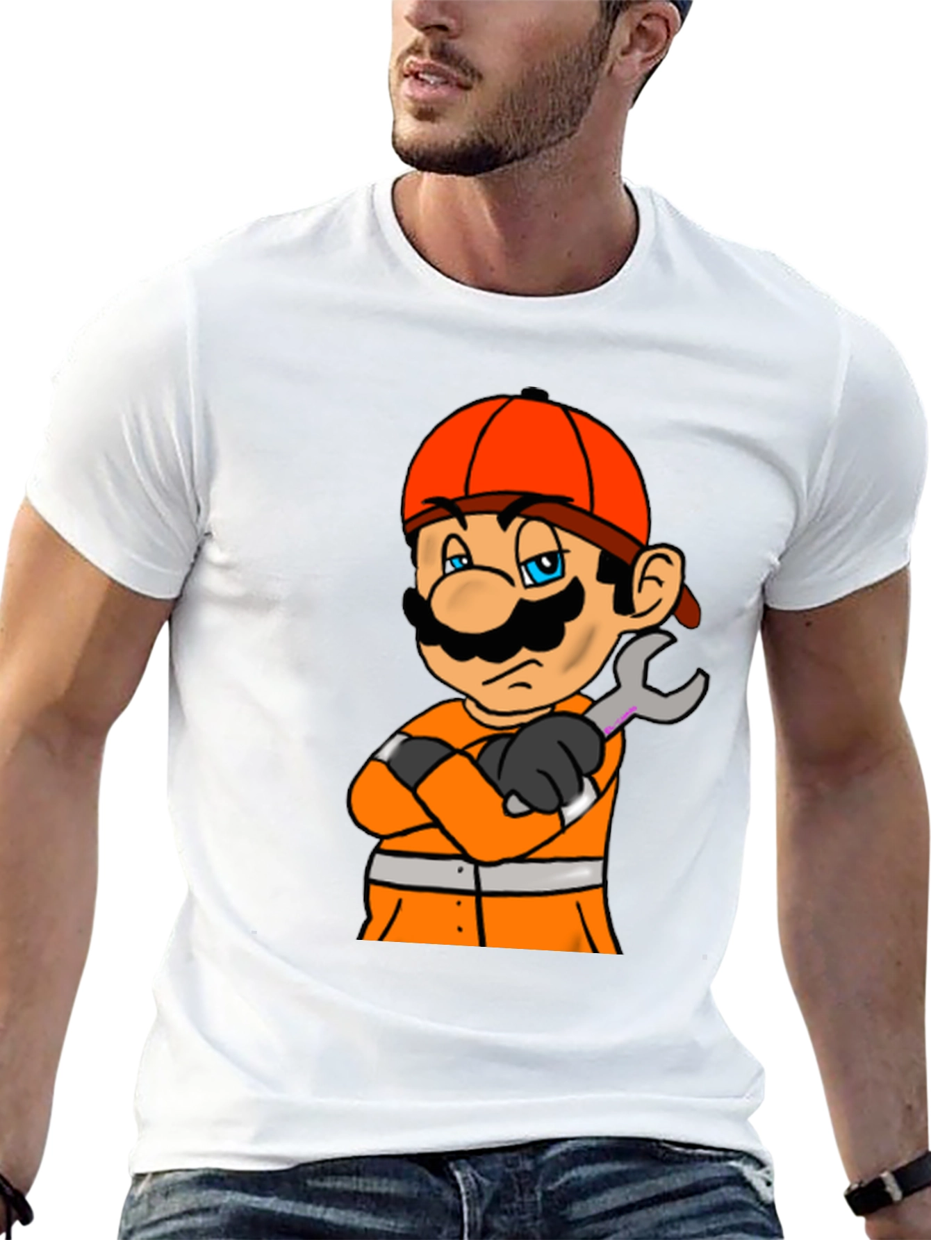 Mario Firefighter T-Shirt - Black Cotton Tee