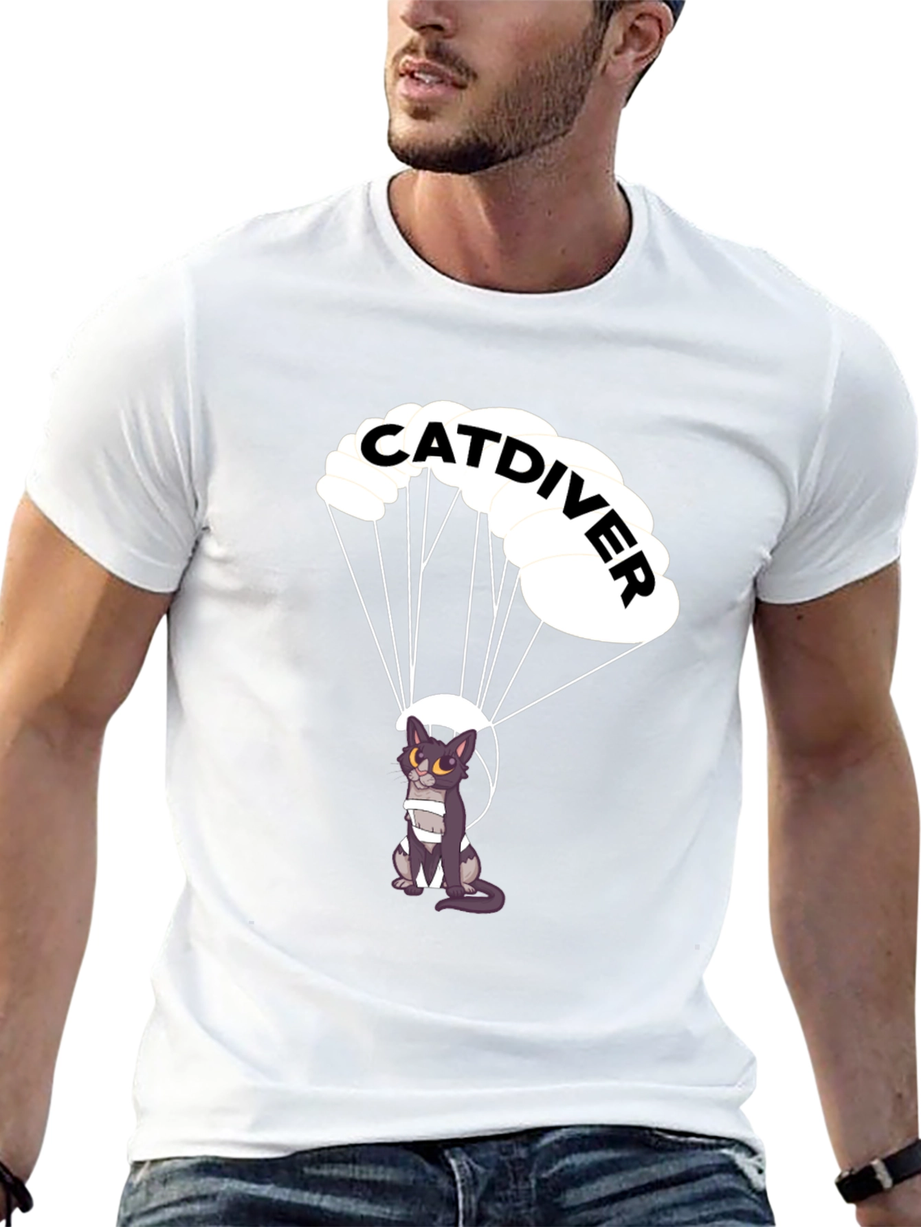 Catdiver T-Shirt - Parachuting Cat Graphic Tee
