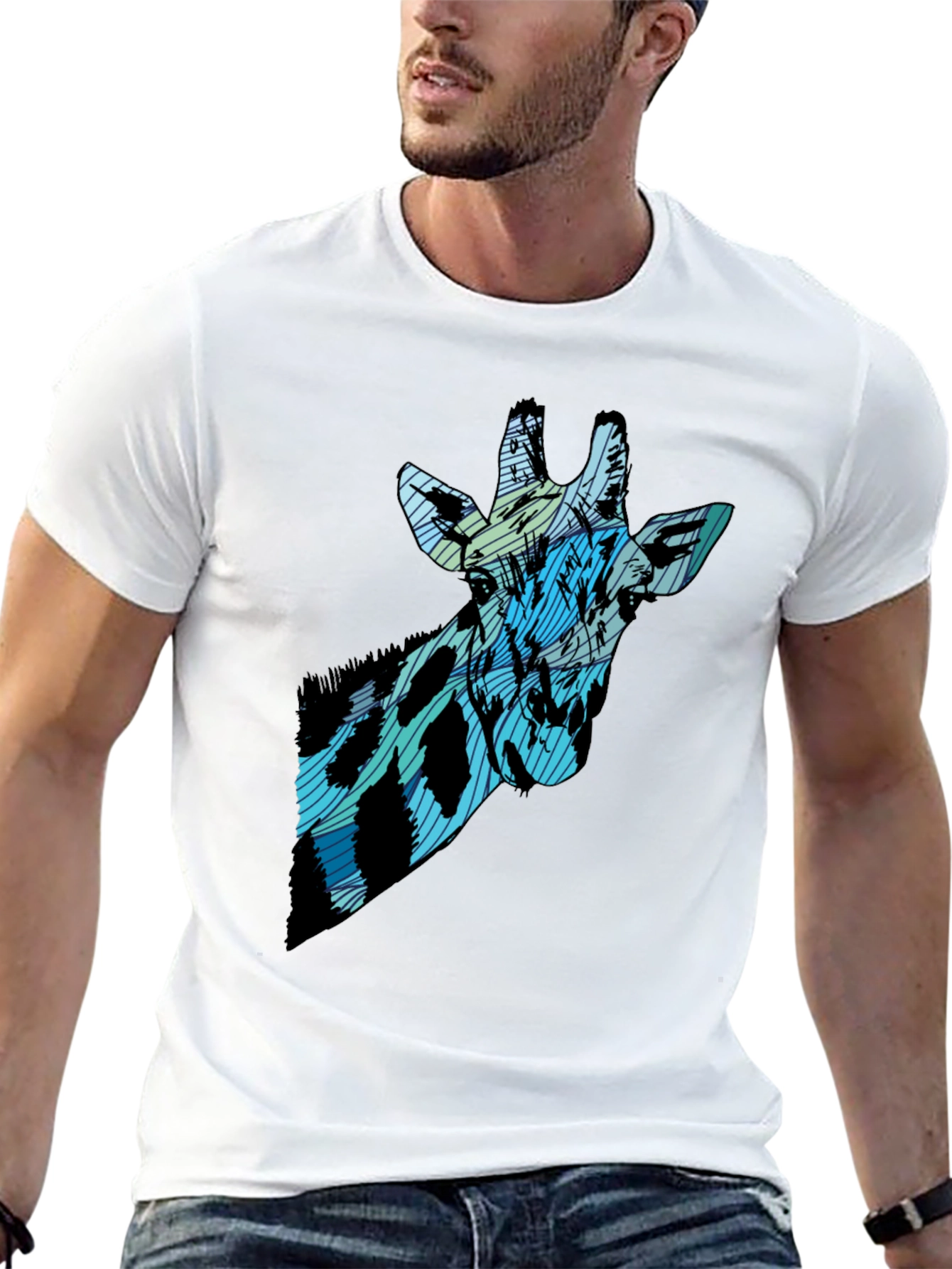 Abstract Giraffe Print Black T-Shirt