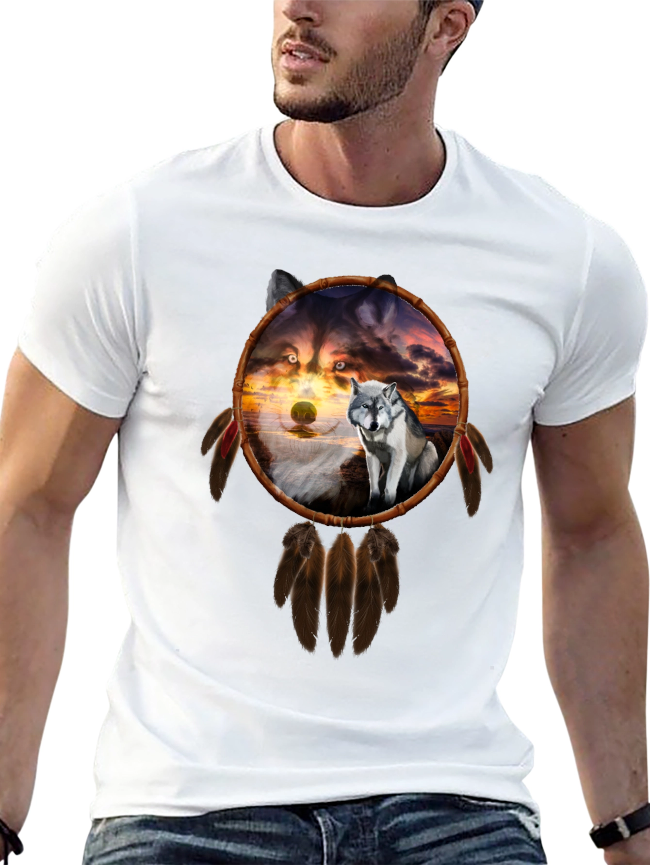 Wolf Dreamcatcher Graphic Tee - Black