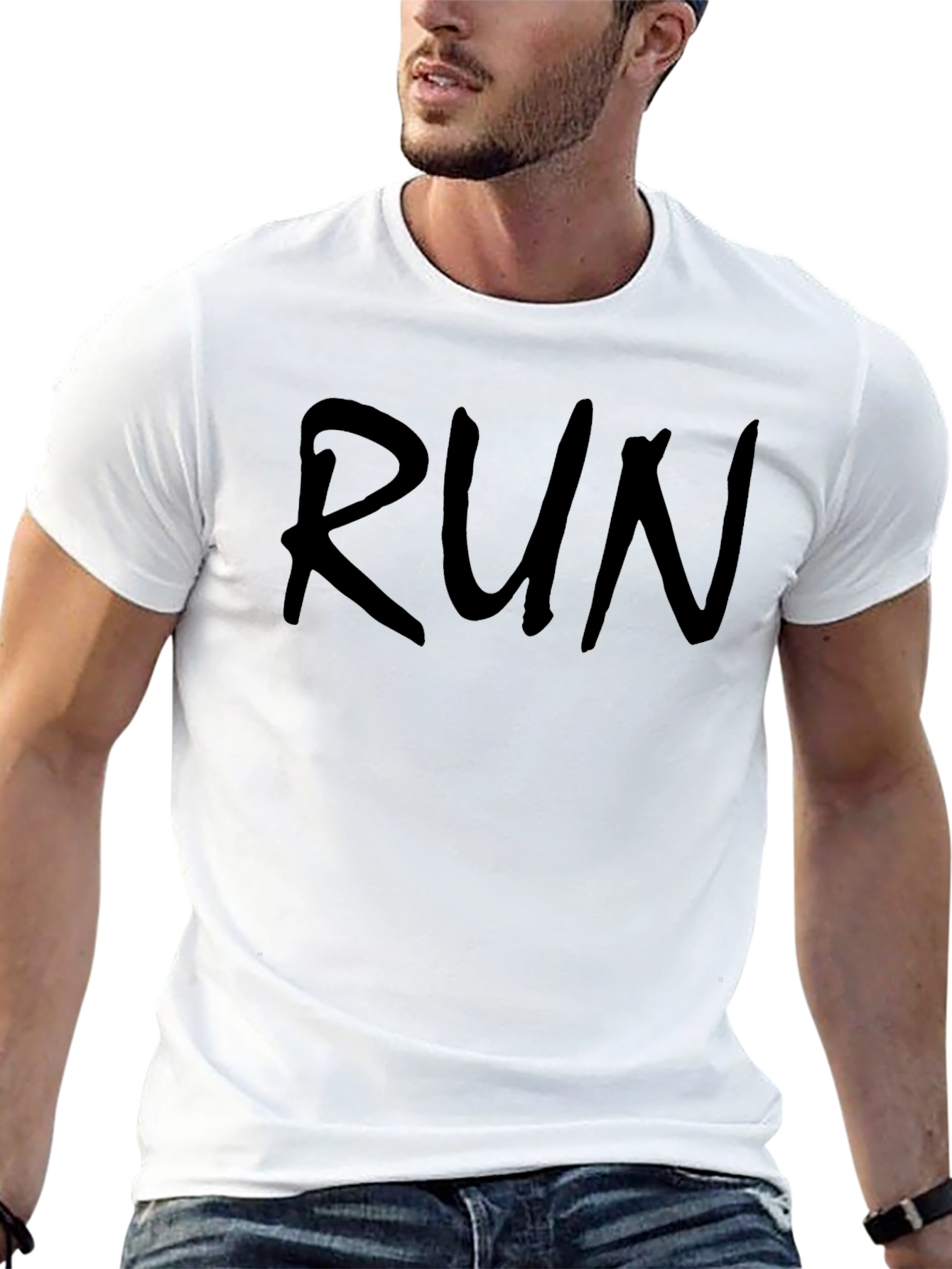 Mens Run Graphic Print Crew Neck Black T-Shirt