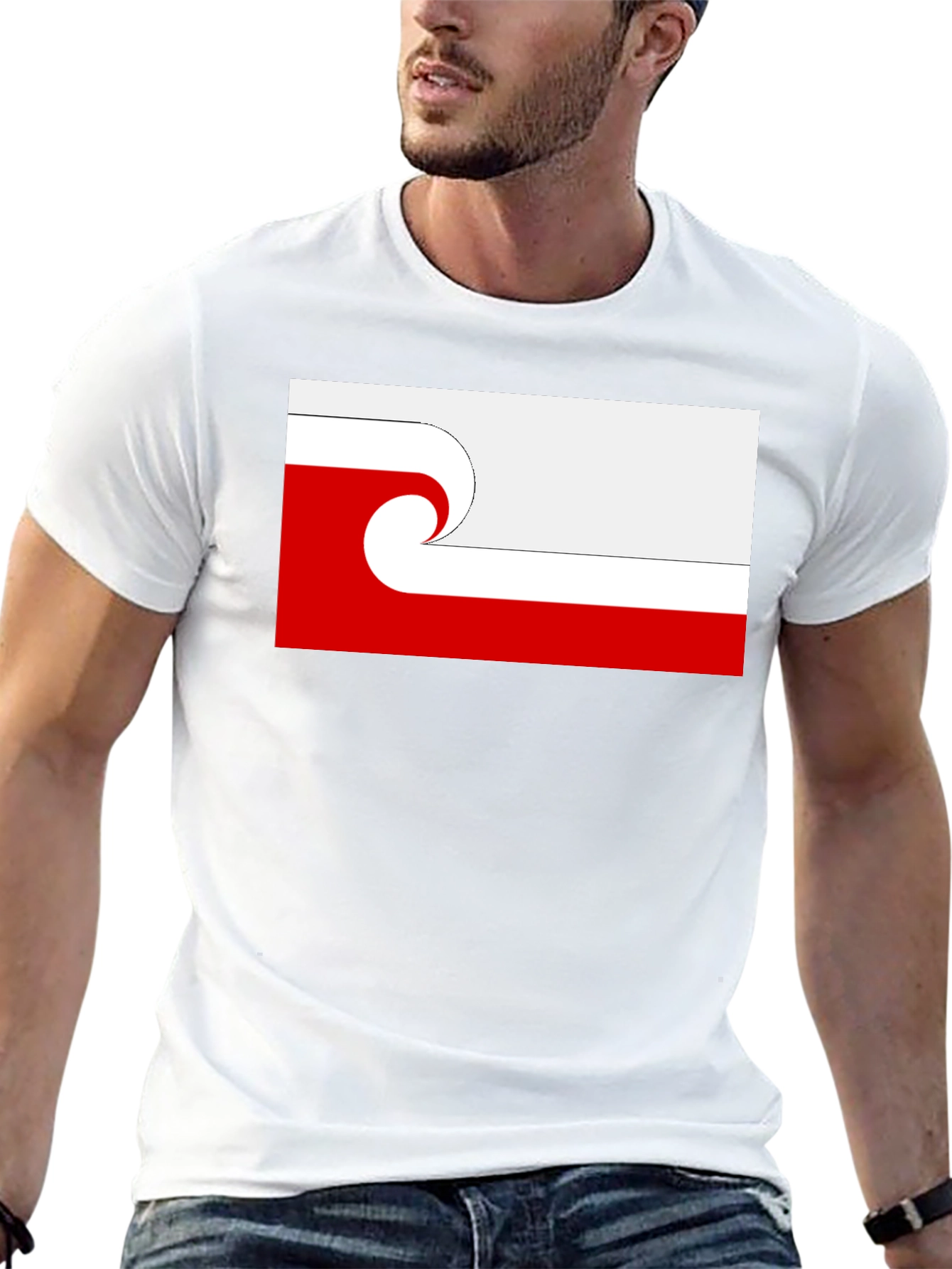 Wave Graphic Tee - Red & White Design