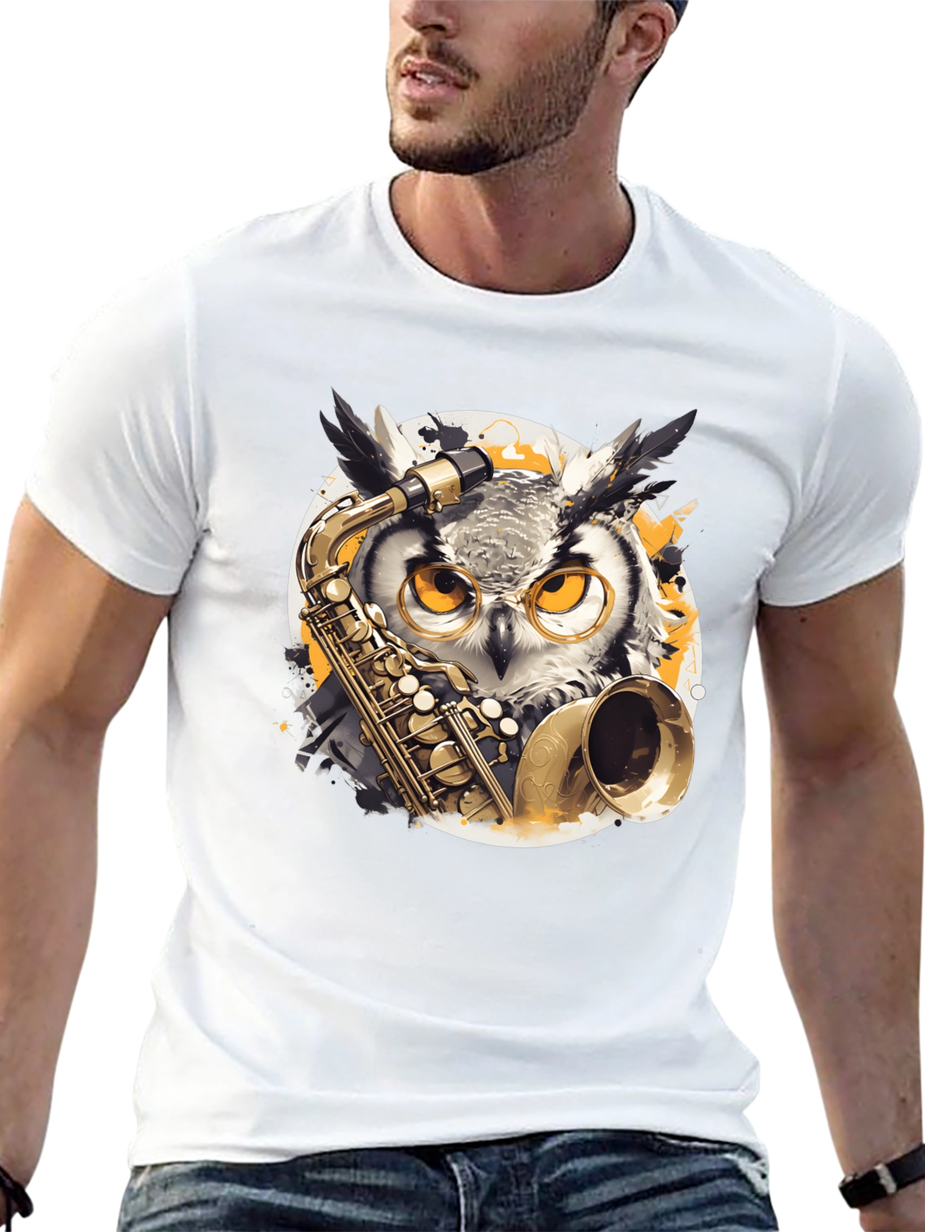 Owl Saxophone T-Shirt - Musical Bird Tee