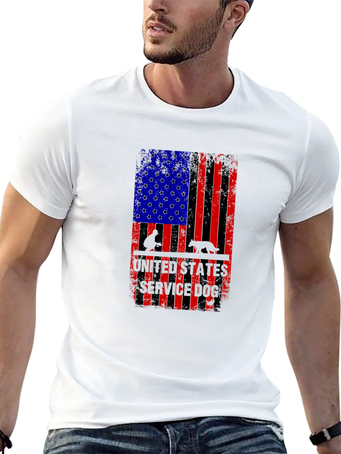 Patriotic Service Dog American Flag Graphic T-Shirt