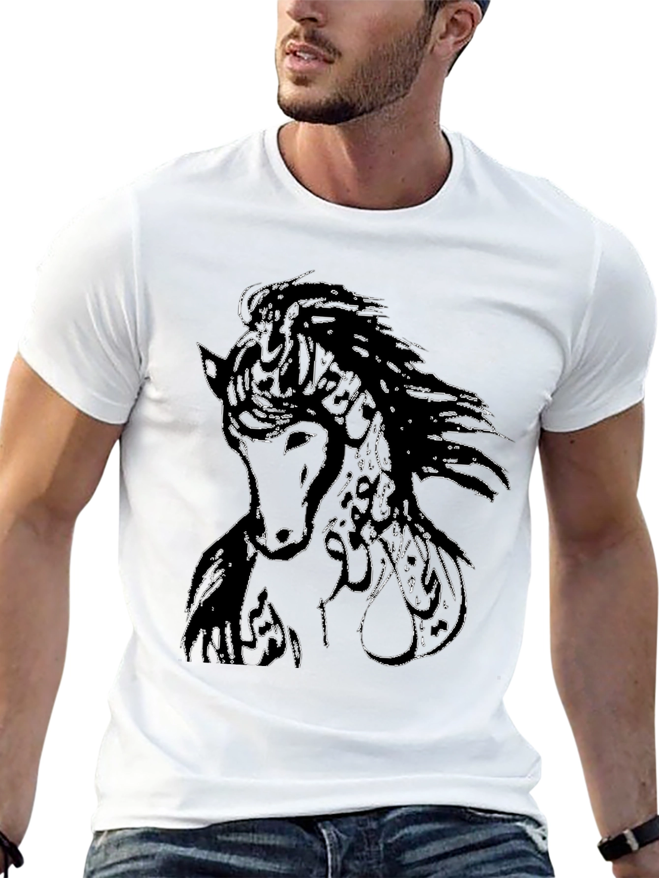 Black Horse Graphic Tee for Men