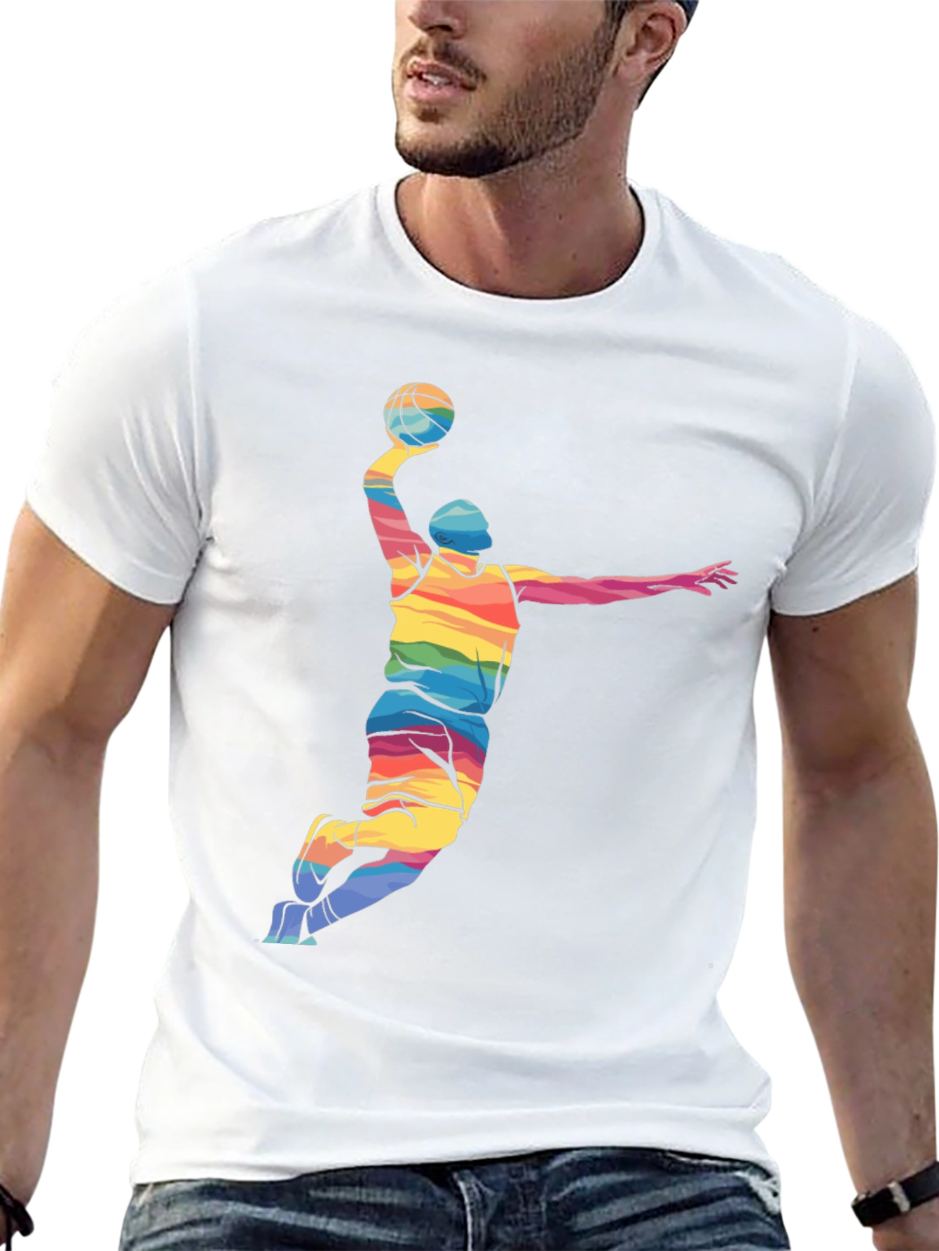 Rainbow Basketball Player Graphic Tee