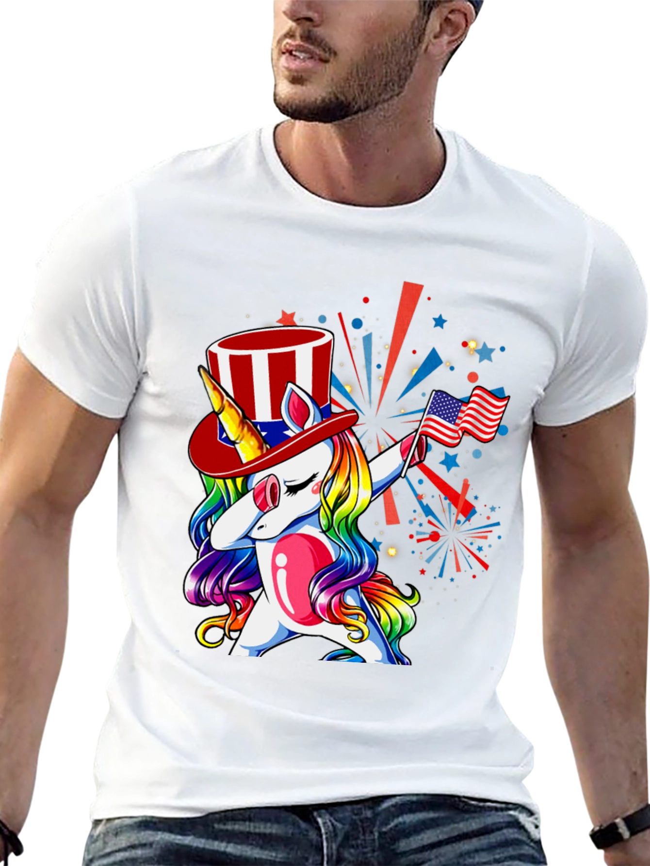 Patriotic Unicorn Dabbing Graphic T-Shirt