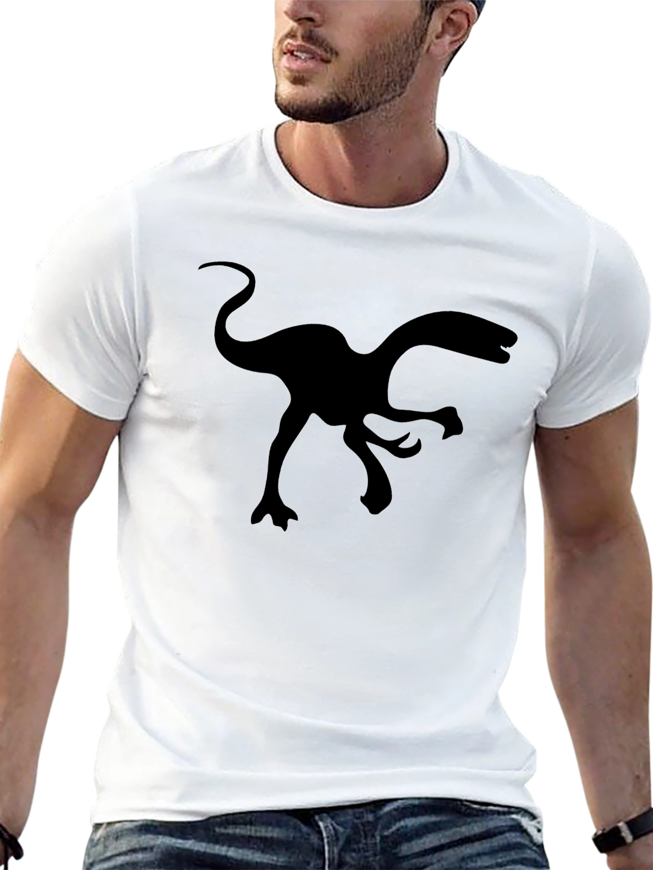 Mens Black Graphic Tee - Dinosaur Silhouette