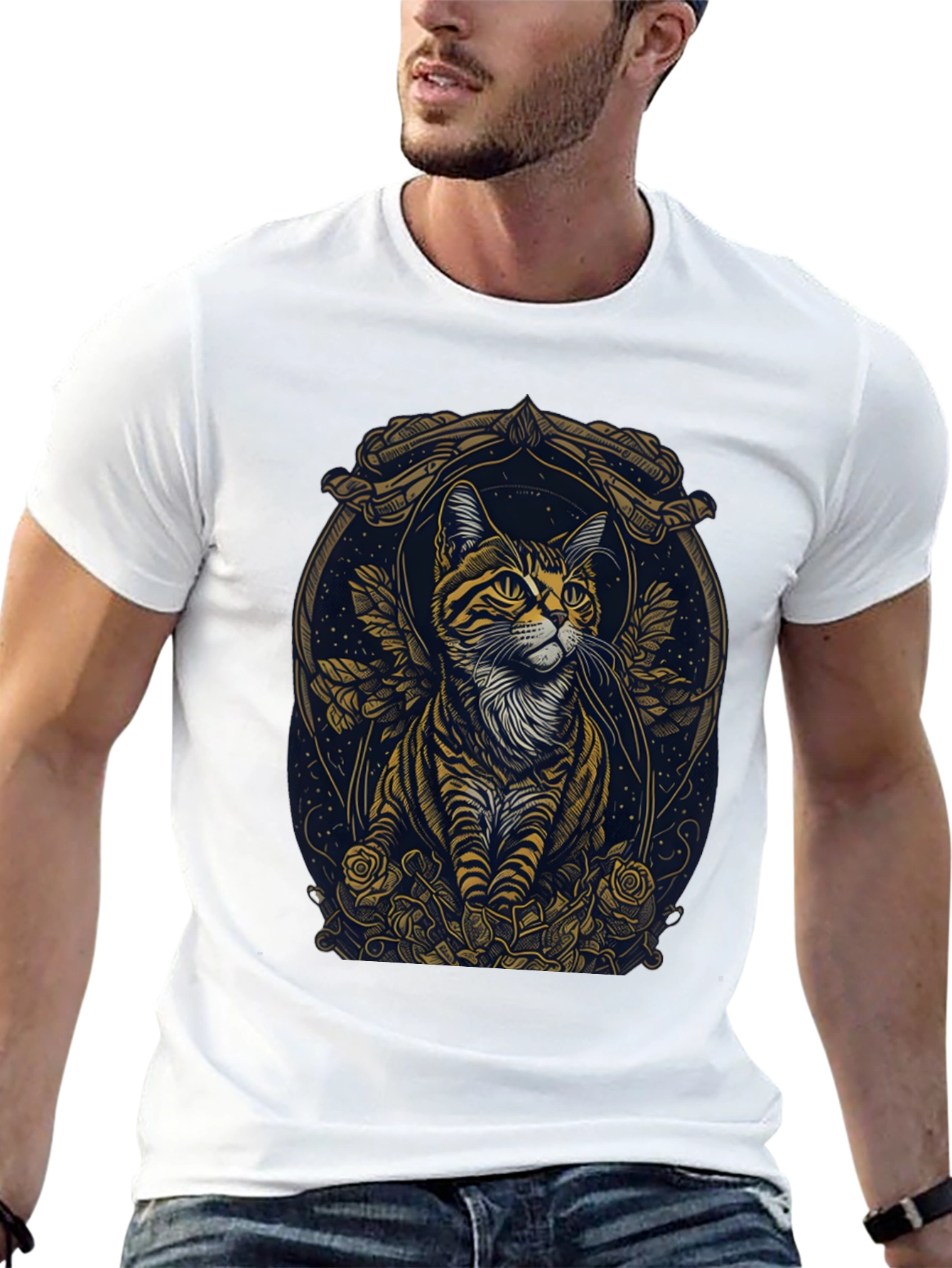 Artistic Cat Portrait Graphic Tee