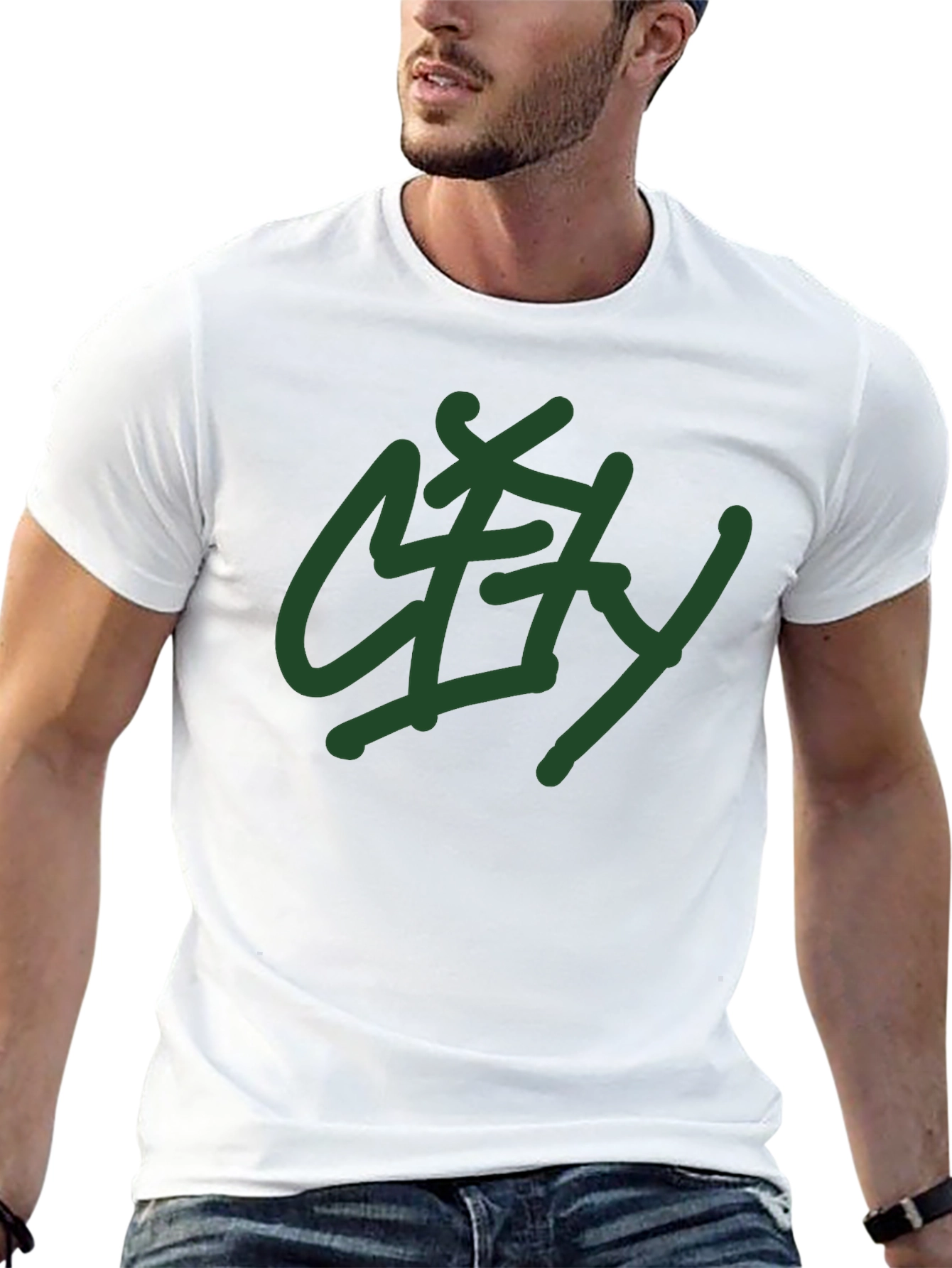 Black T-Shirt with Green City Graphic