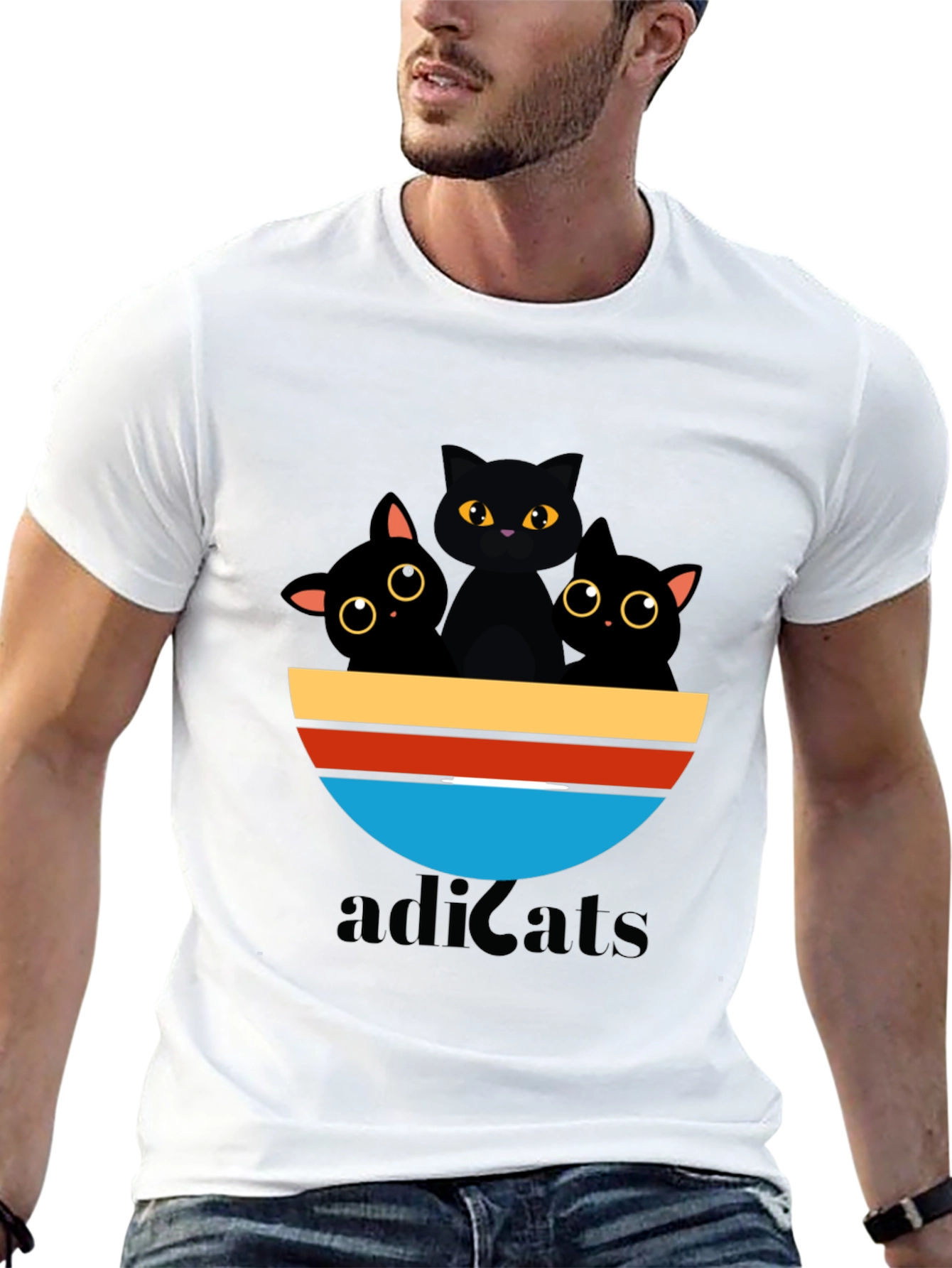 Adicats Graphic Tee - Black Cat Retro Style