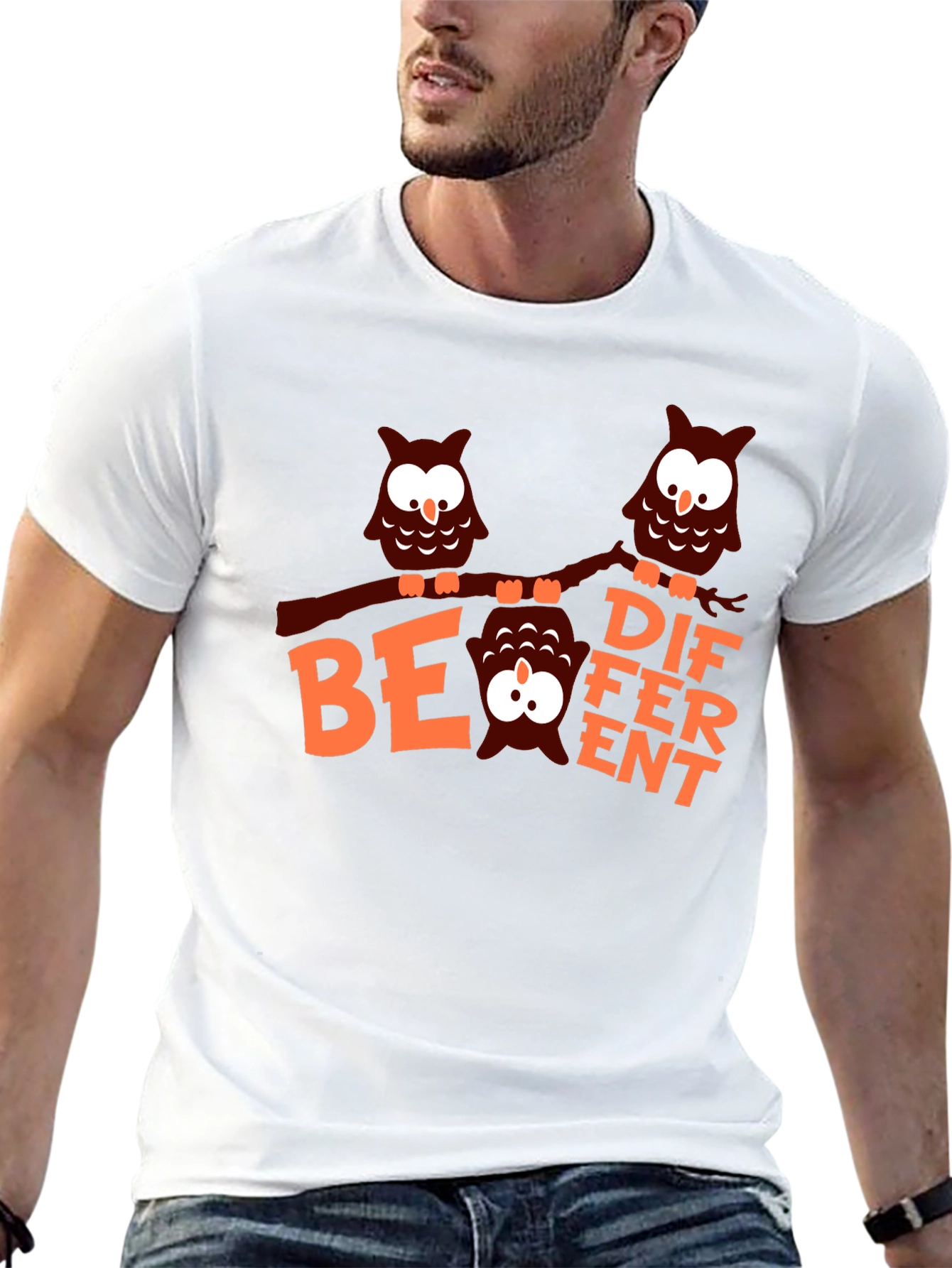 Be Different Owl Graphic Tee - Black Cotton T-Shirt