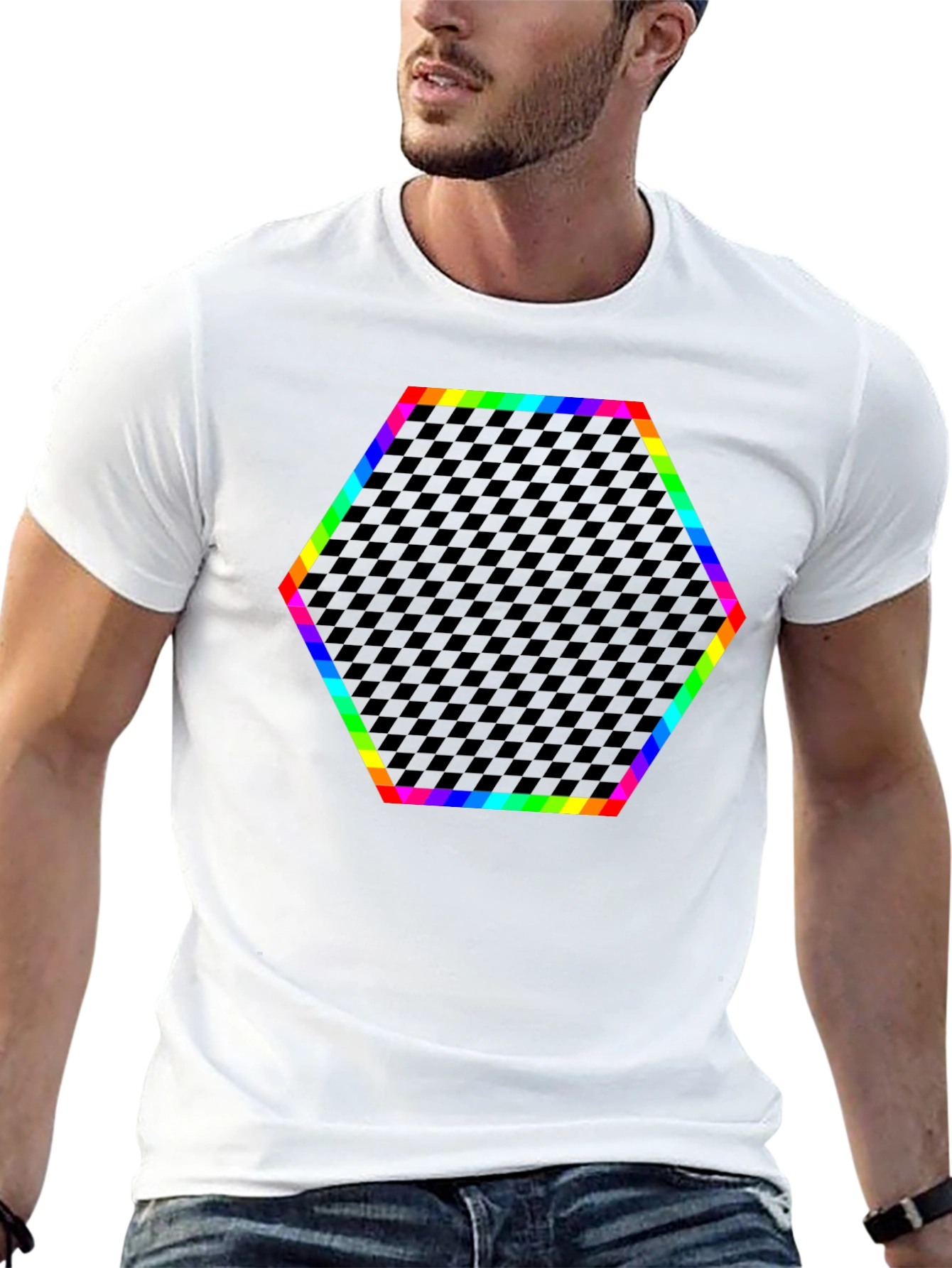 Rainbow Hexagon Geometric Print T-Shirt