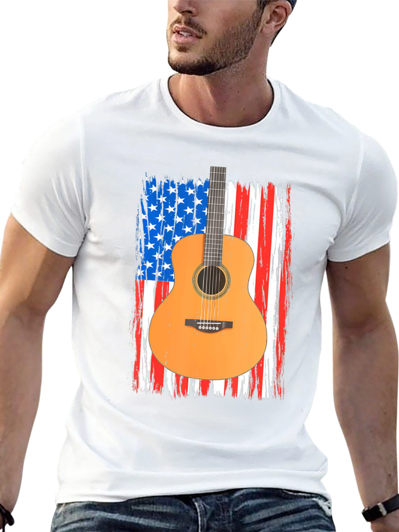 American Flag Guitar T-Shirt - Patriotic Music Tee
