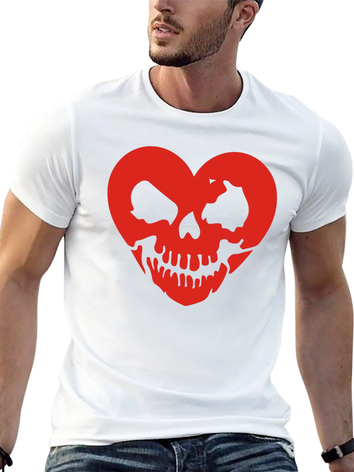 Red Skull Heart Black Tee
