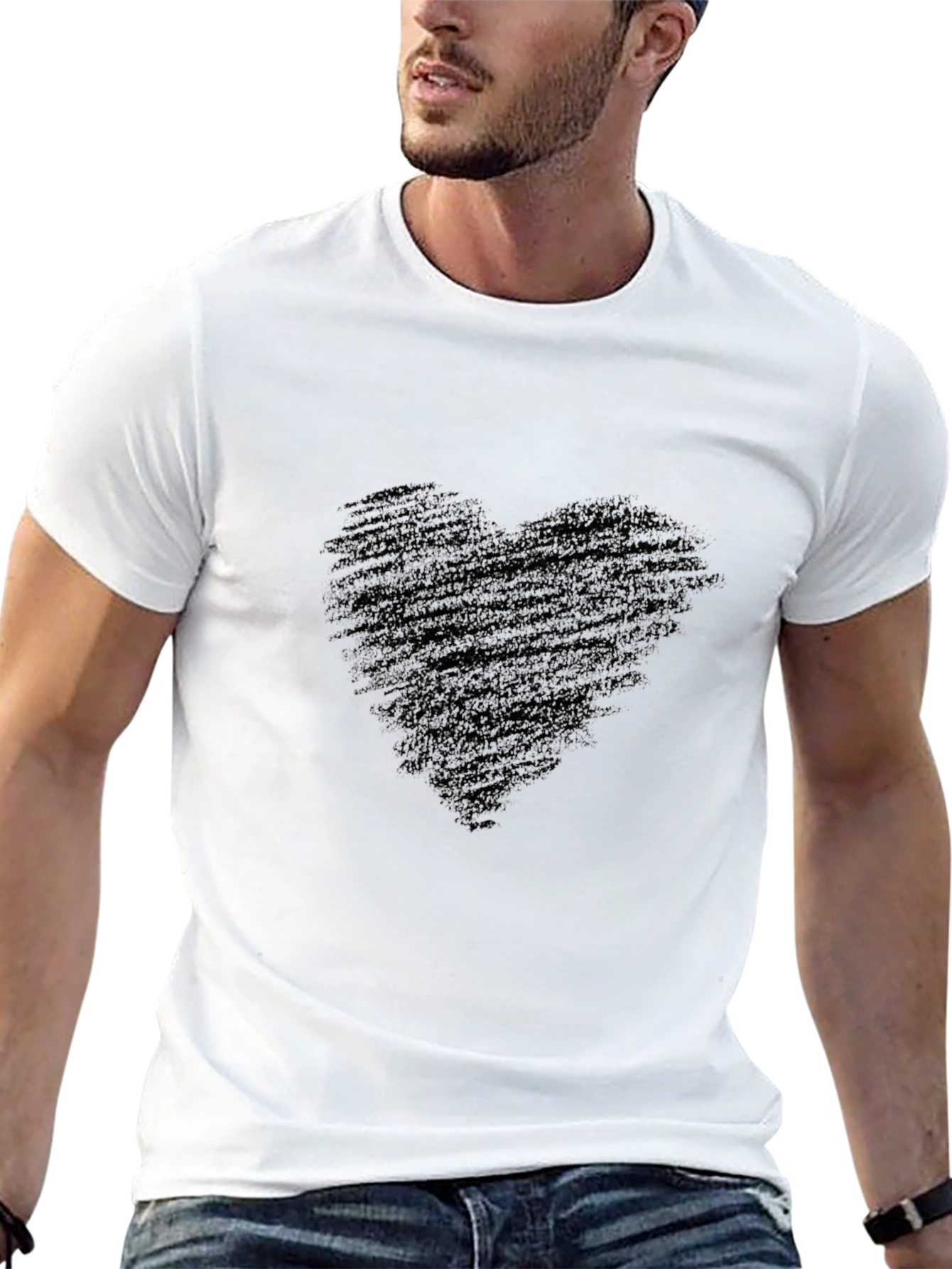 Mens Black T-Shirt with Heart Graphic