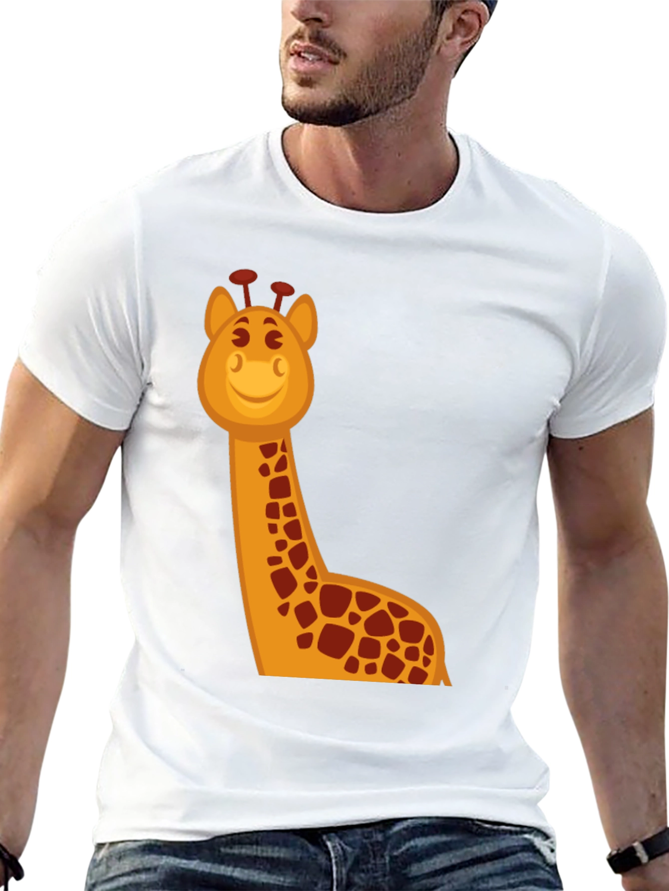 Cartoon Giraffe Graphic Tee - Black
