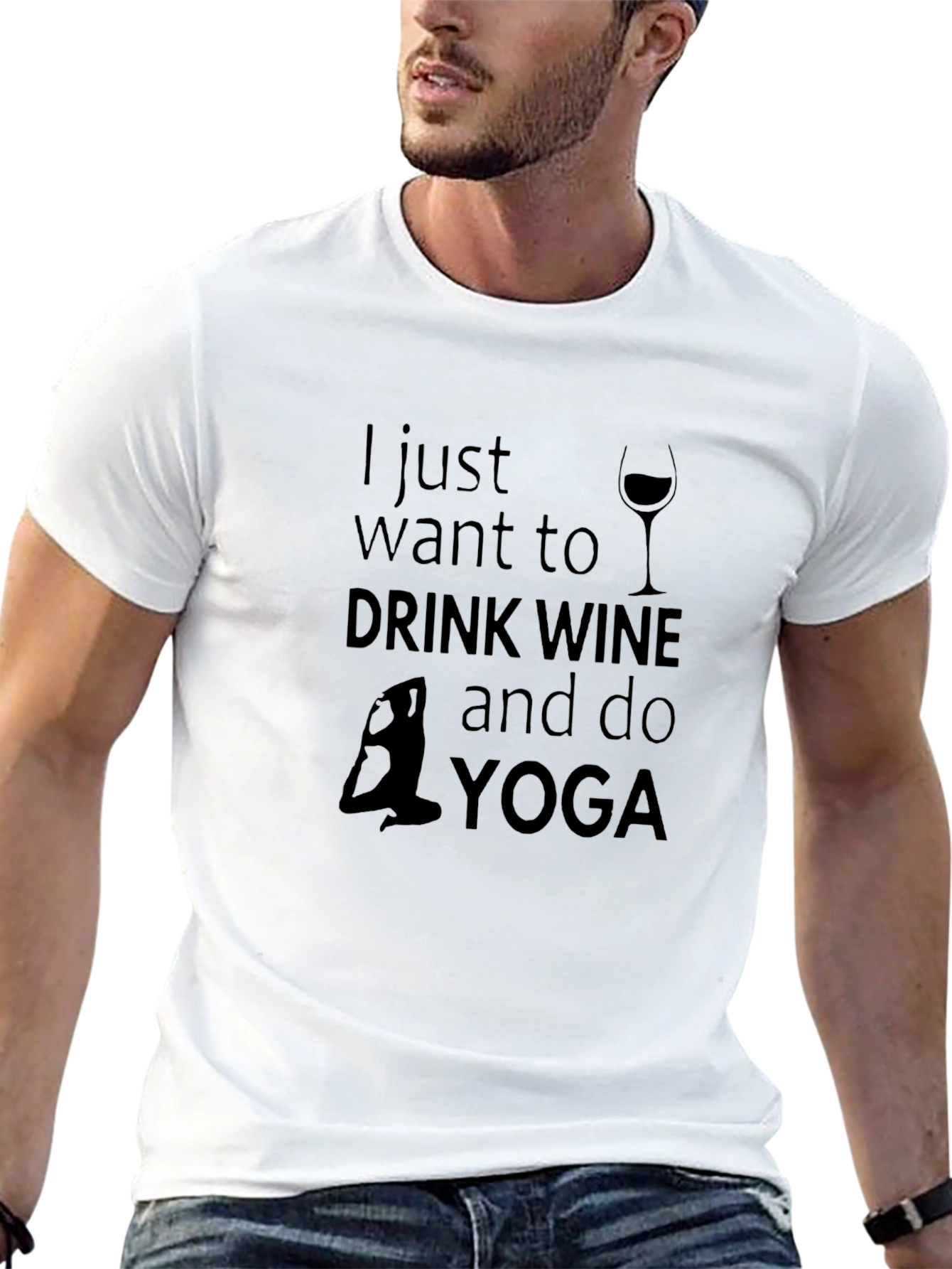Drink Wine & Do Yoga Black Graphic T-Shirt
