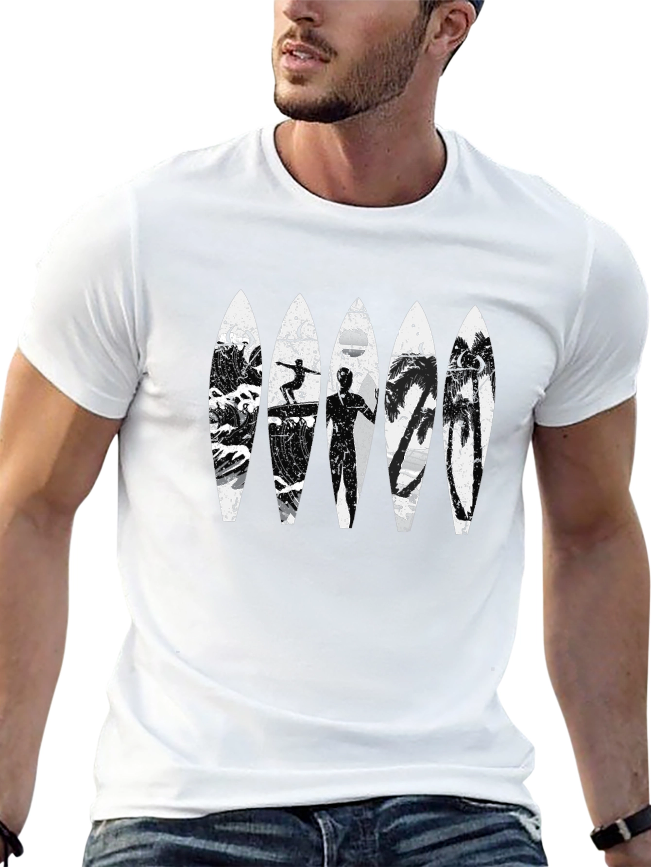 Surfboard Beach Scene Graphic T-Shirt