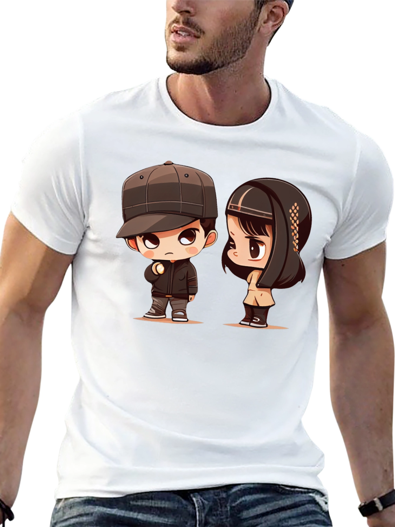 Cartoon Couple Black T-Shirt