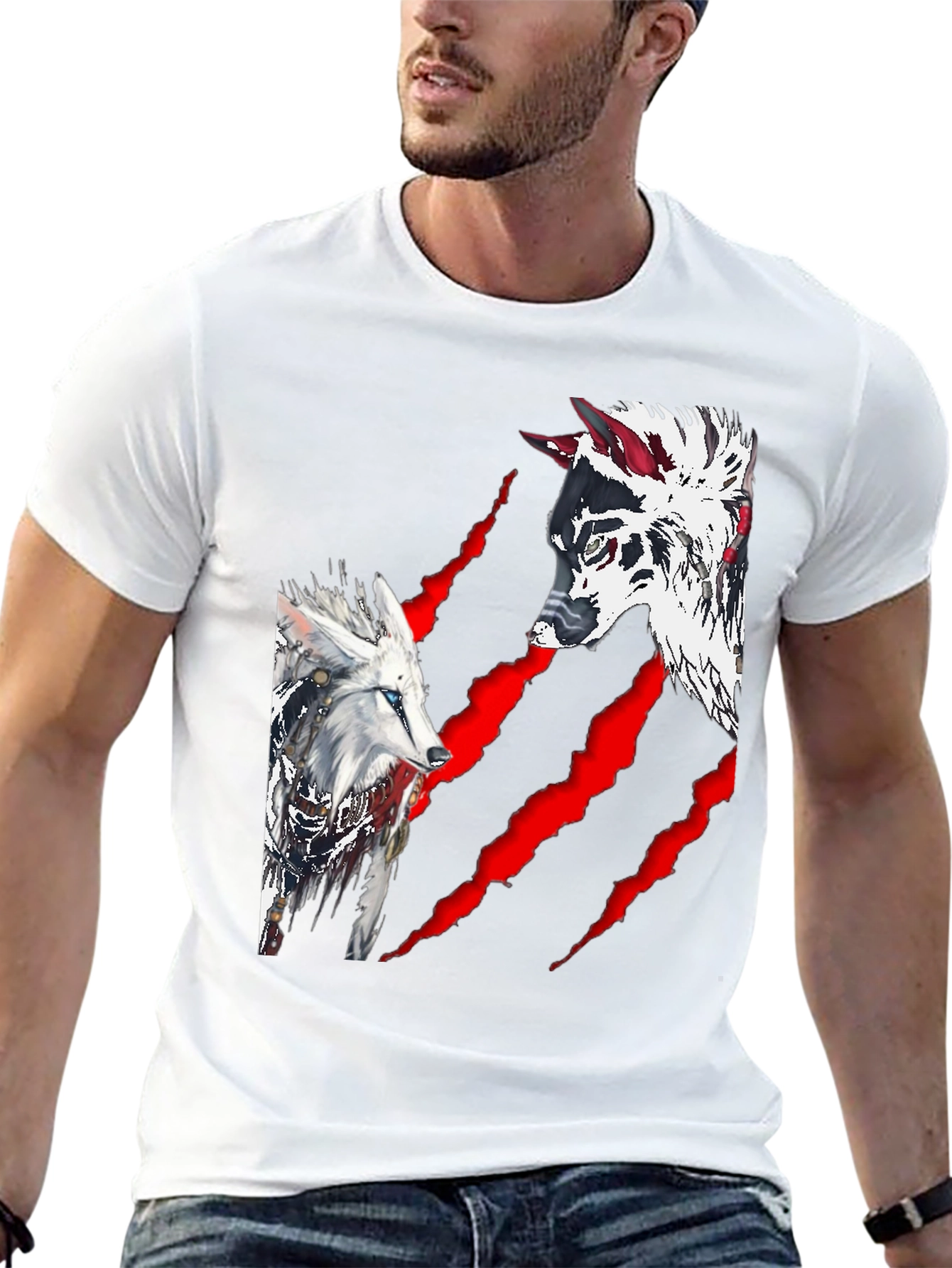 Wolf Graphic Print Crew Neck T-Shirt