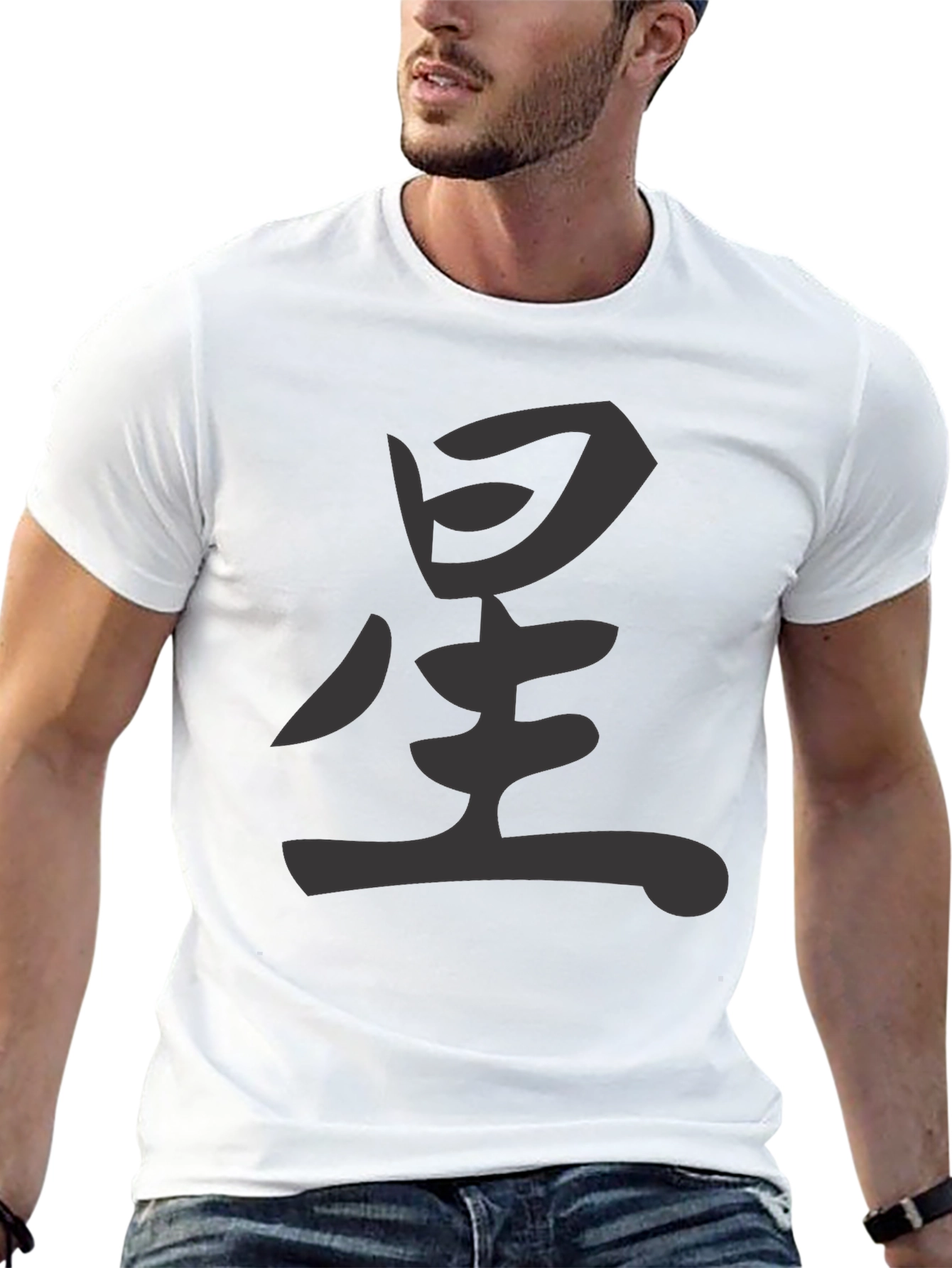 Mens Black T-shirt with Star Kanji Graphic
