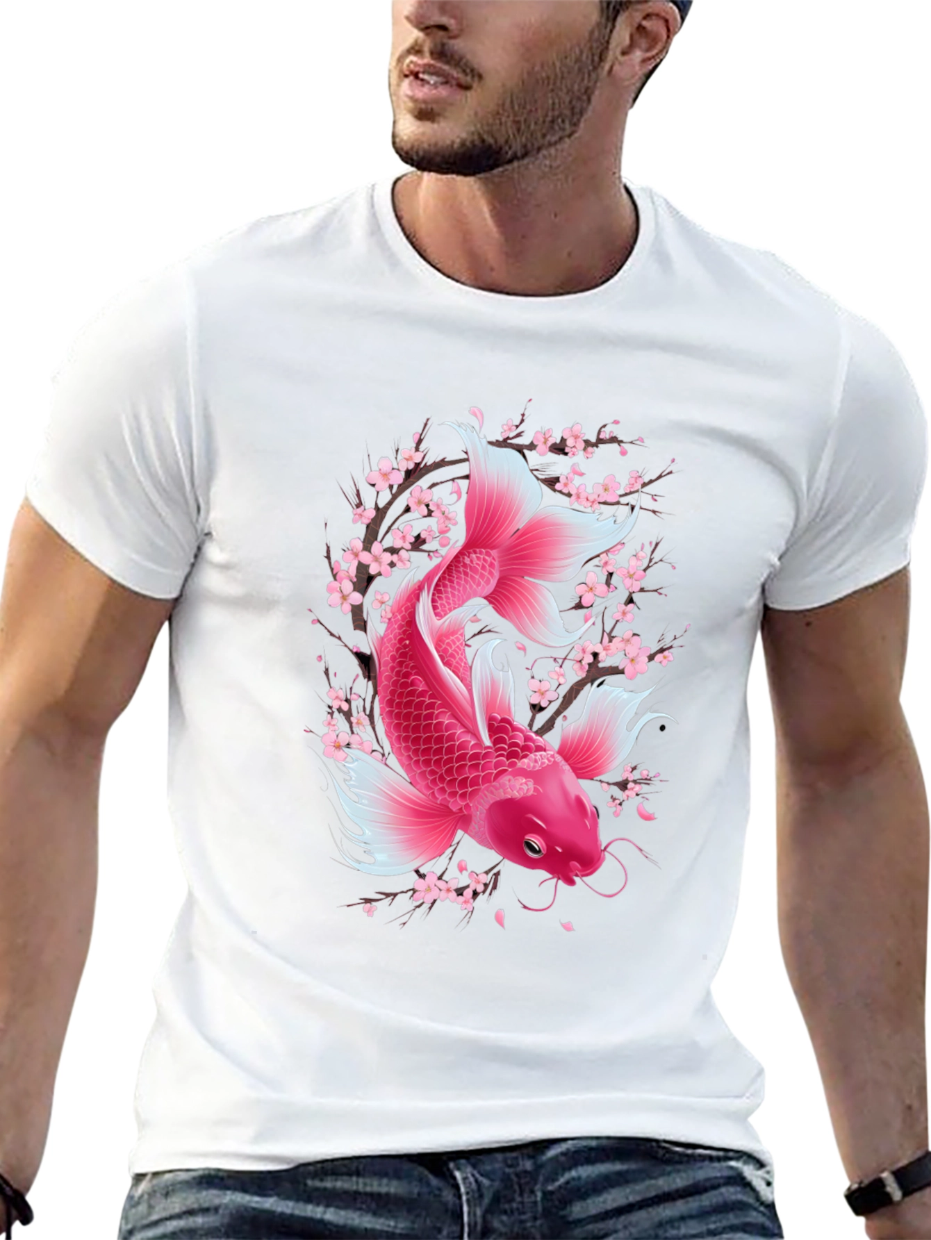 Koi Fish Sakura Blossom Graphic Tee