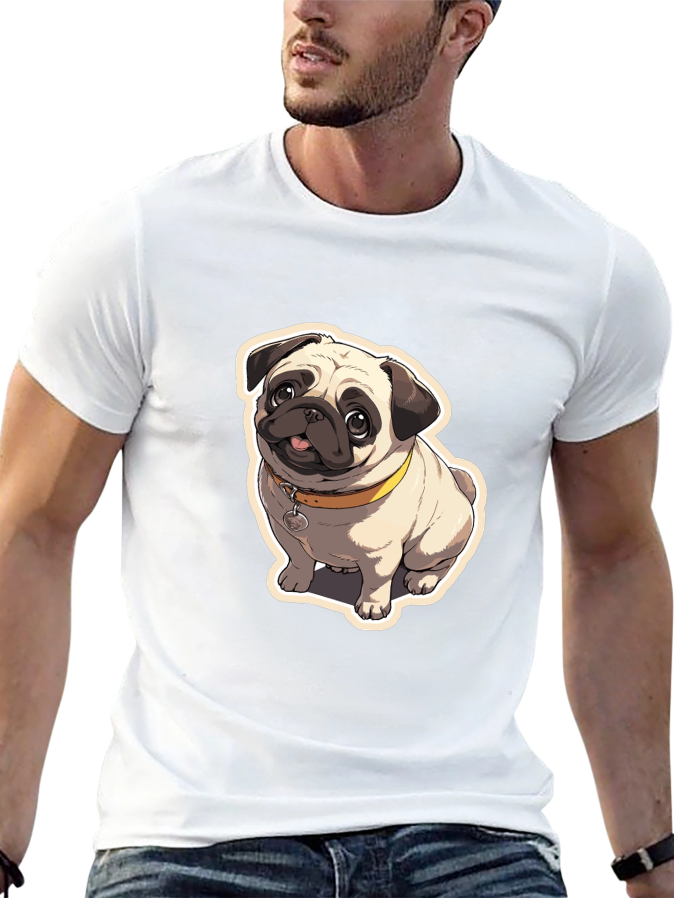 Pug Cartoon Graphic Black T-Shirt
