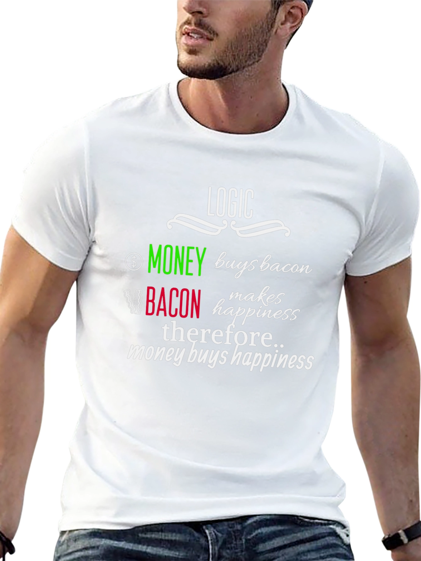 Logic Money Buys Bacon T-Shirt - Happiness Equation
