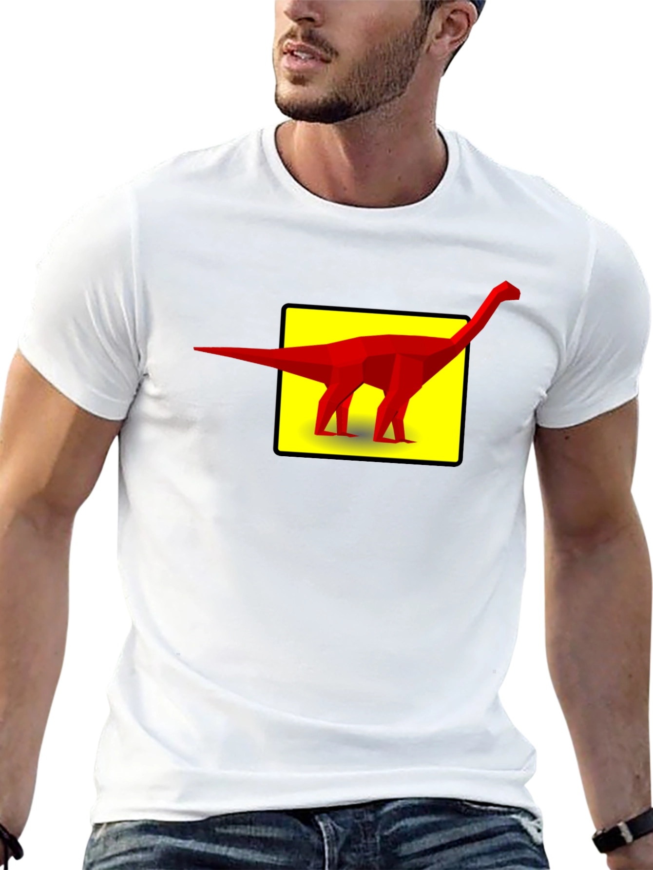 Geometric Dinosaur Graphic Tee - Black